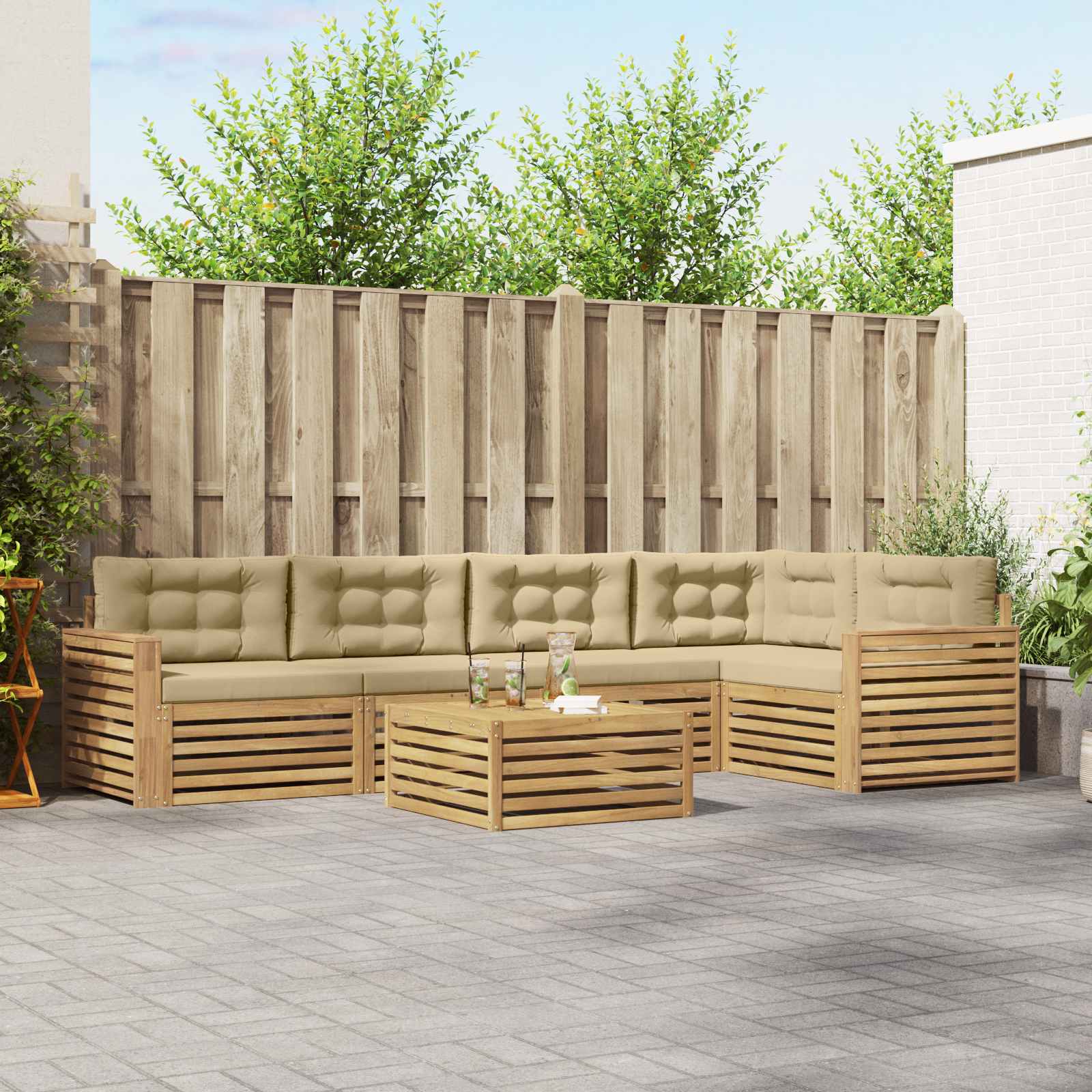Outdoor-Sofagarnitur 6 pcs Weiß und Beige 79 x 79 x 37 cm