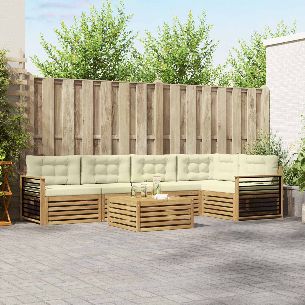 Outdoor-Sofagarnitur mit Kissen 6 pcs Weiß und Creme Polyester