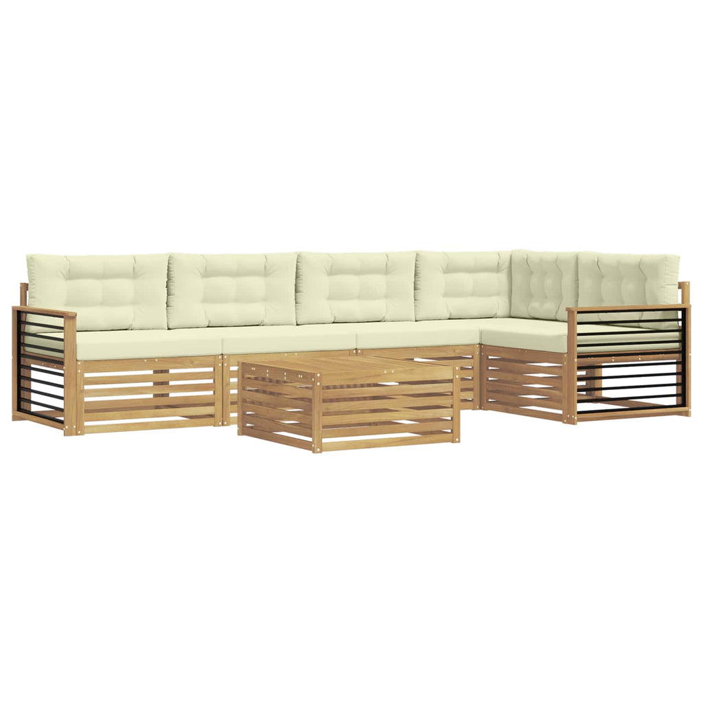 Outdoor-Sofagarnitur mit Kissen 6 pcs Weiß und Creme Polyester