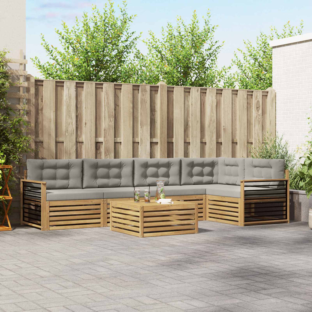 Outdoor-Sofagarnitur 6 pcs Weiß und Hellgrau Polyester