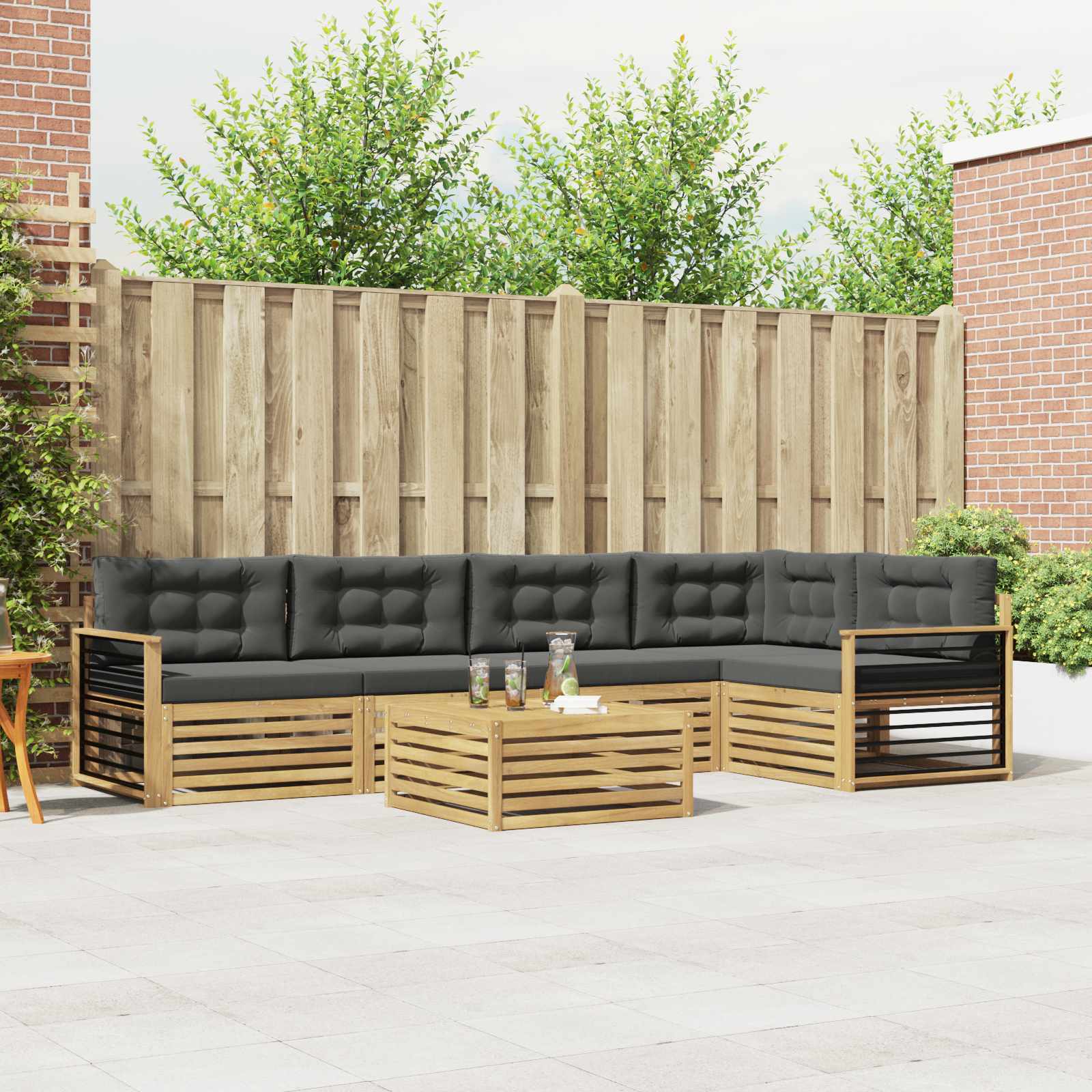 Outdoor-Sofagarnitur 6 pcs Weiß und Anthrazit Polyester