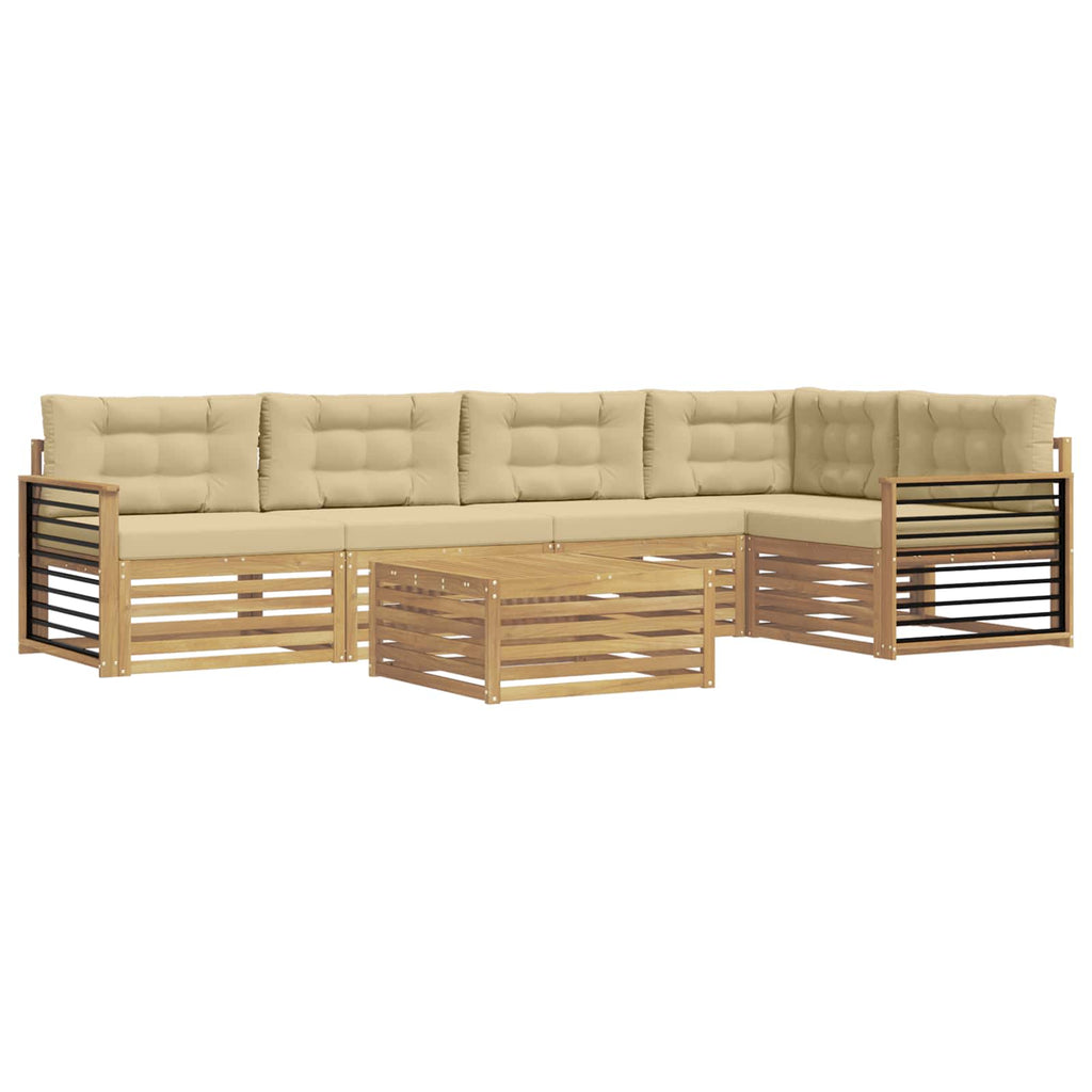 Outdoor-Sofagarnitur mit Kissen 6 pcs Weiß und Beige Polyester