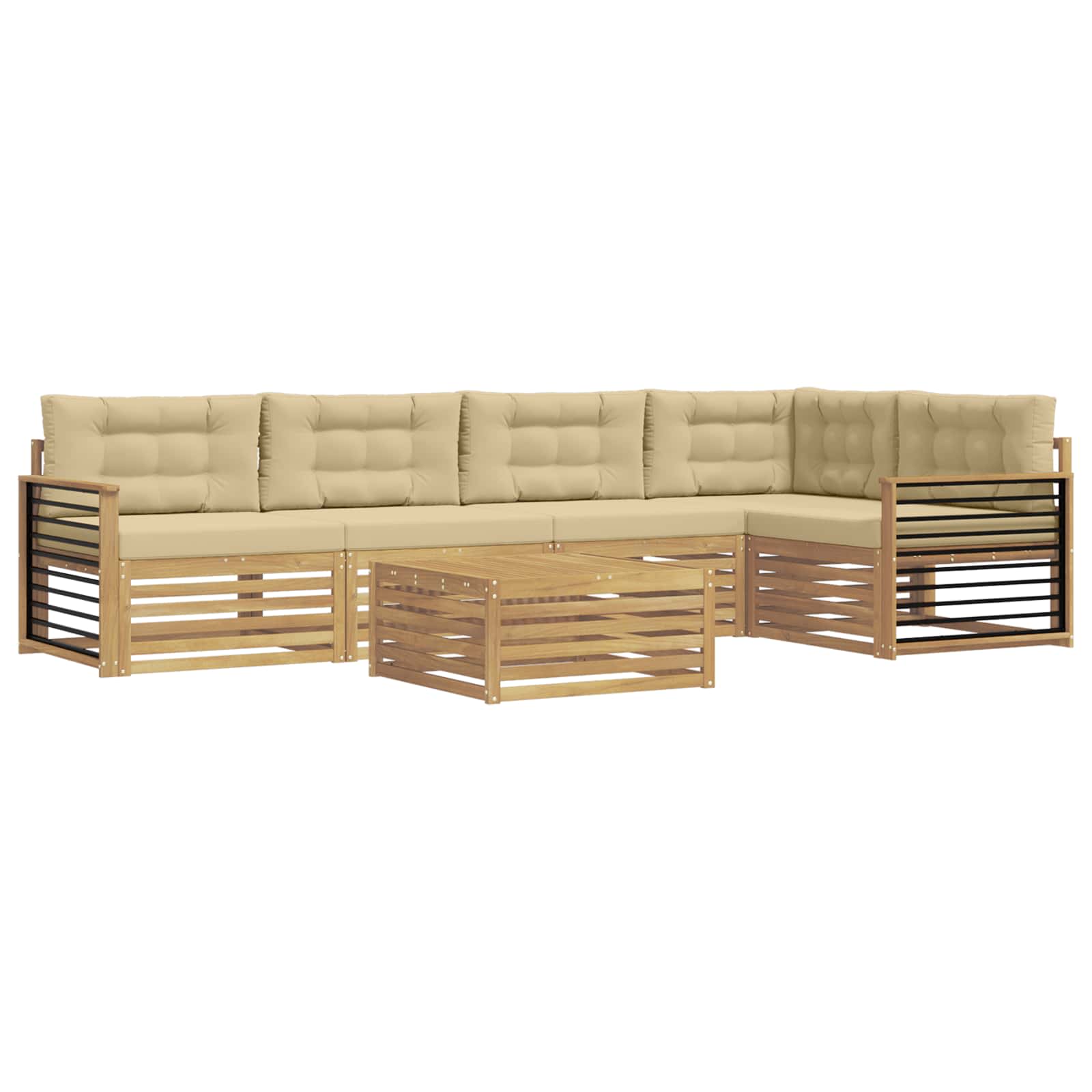 Outdoor-Sofagarnitur mit Kissen 6 pcs Weiß und Beige Polyester