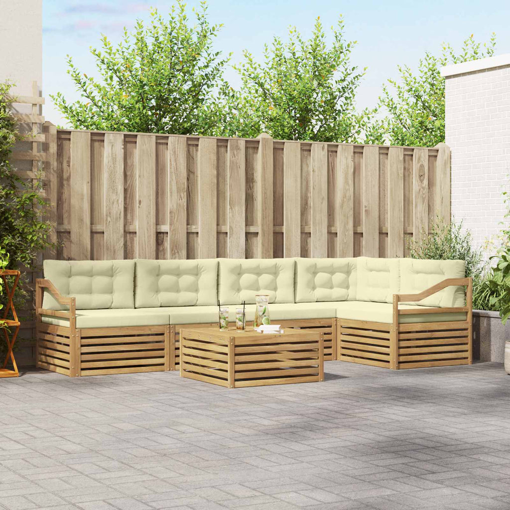 Outdoor-Sofagarnitur mit Kissen 6 pcs Weiß und Creme Polyester
