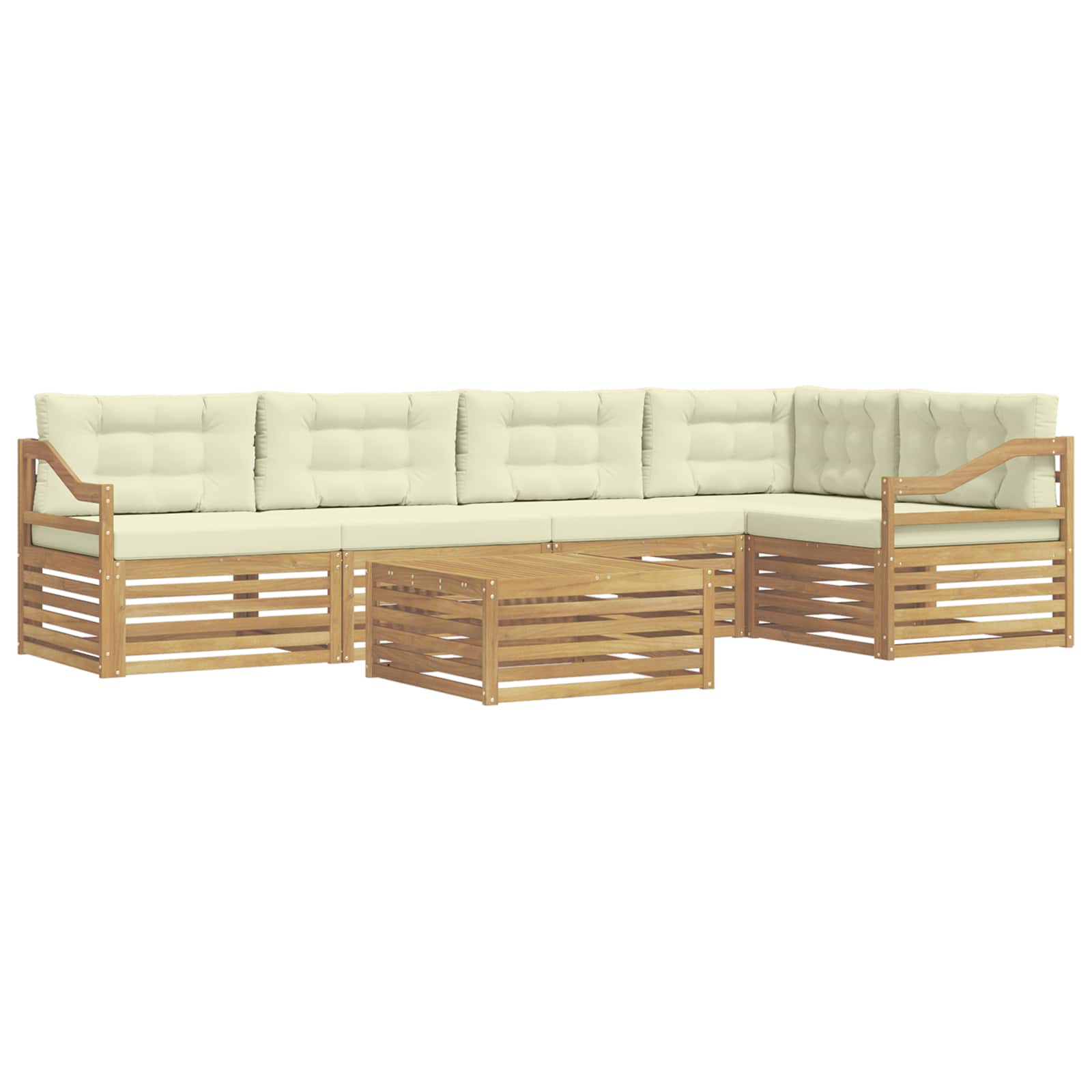 Outdoor-Sofagarnitur mit Kissen 6 pcs Weiß und Creme Polyester