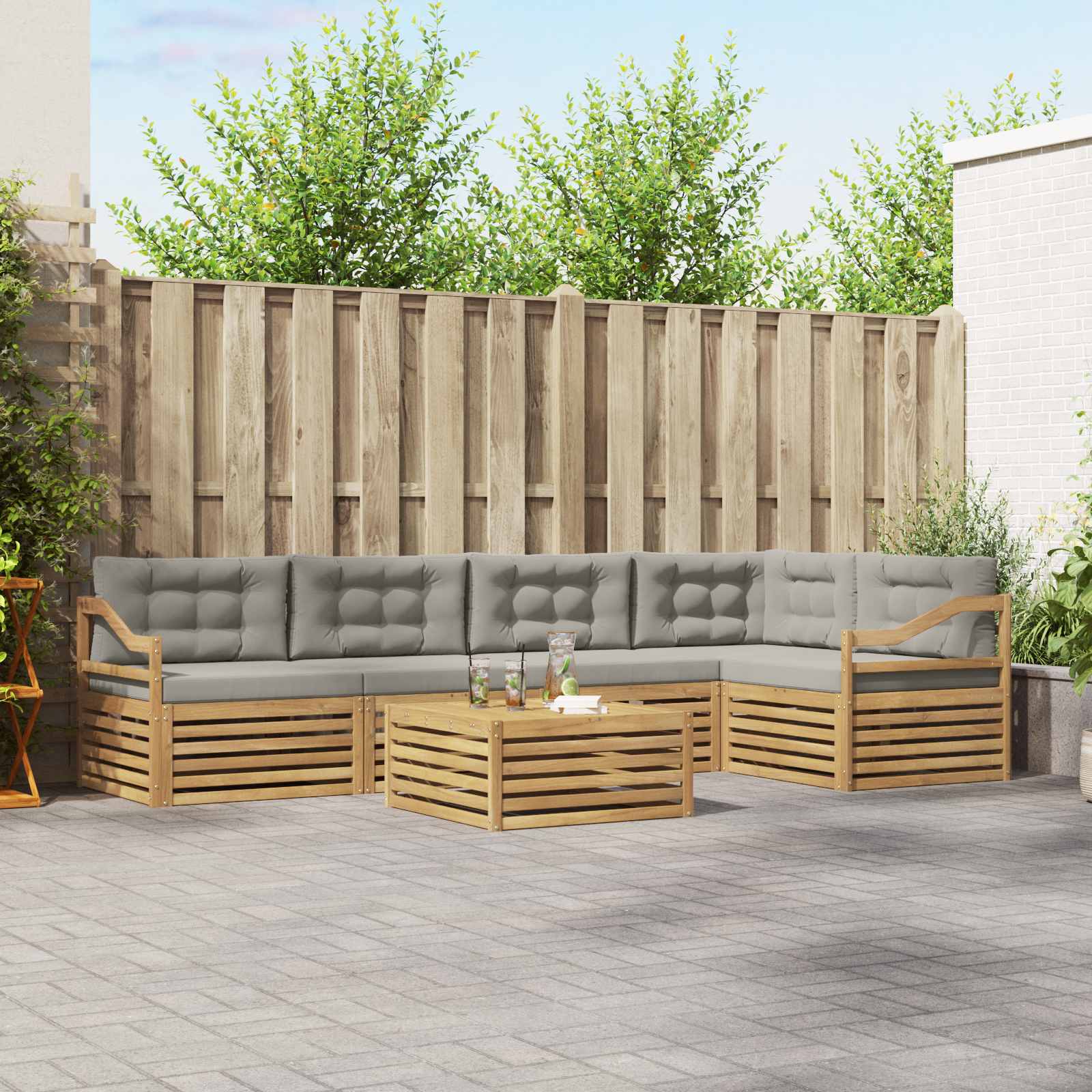 Outdoor-Sofagarnitur 6 pcs Weiß und Hellgrau Polyester