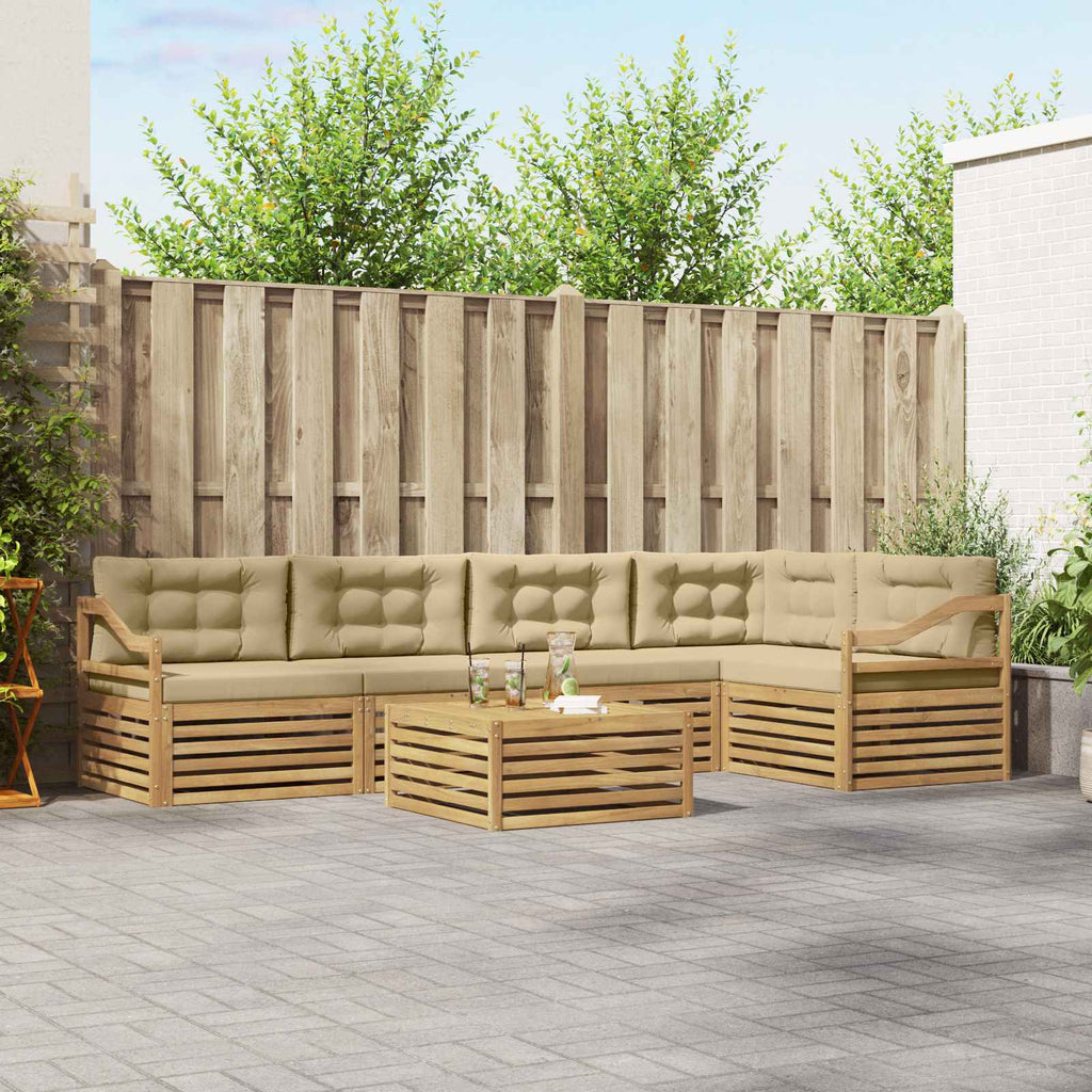 Outdoor-Sofagarnitur mit Kissen 6 pcs Weiß und Beige Polyester