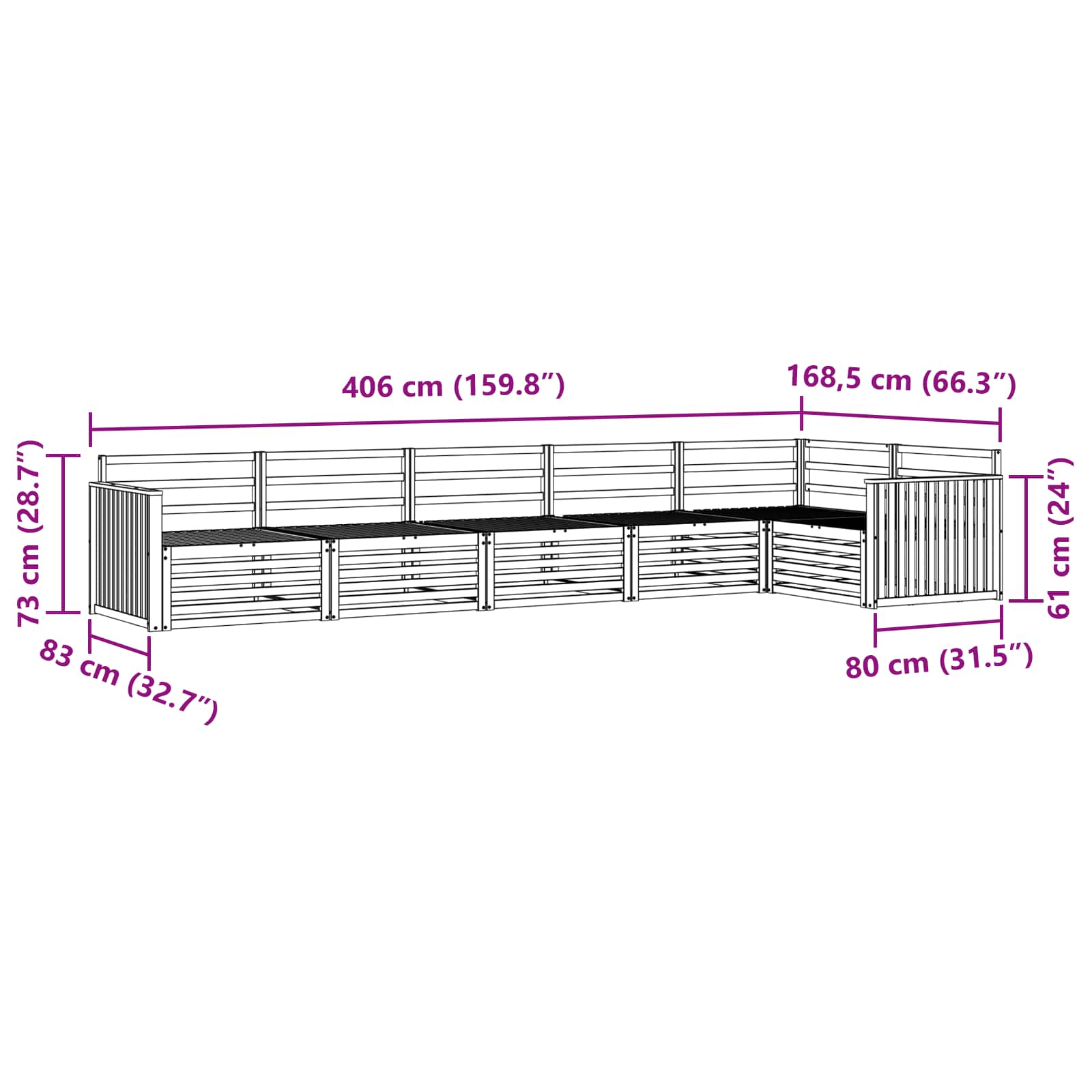 Outdoor-Sofagarnitur 6 pcs Weiß 406 x 168,5 x 73 cm