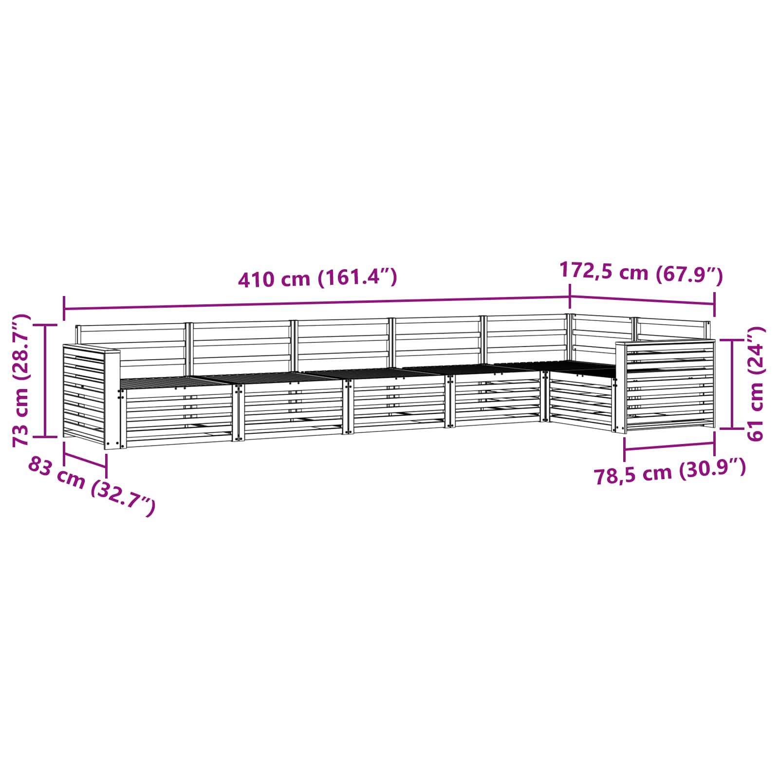 Outdoor-Sofagarnitur 6 pcs Weiß 410 x 172,5 x 73 cm