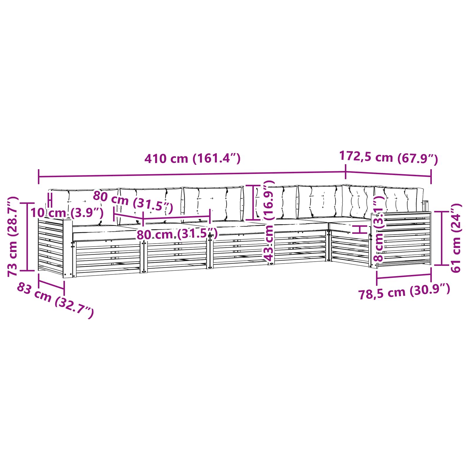 Outdoor-Sofagarnitur 6 pcs Weiß und Creme 410 x 172,5 x 73 cm