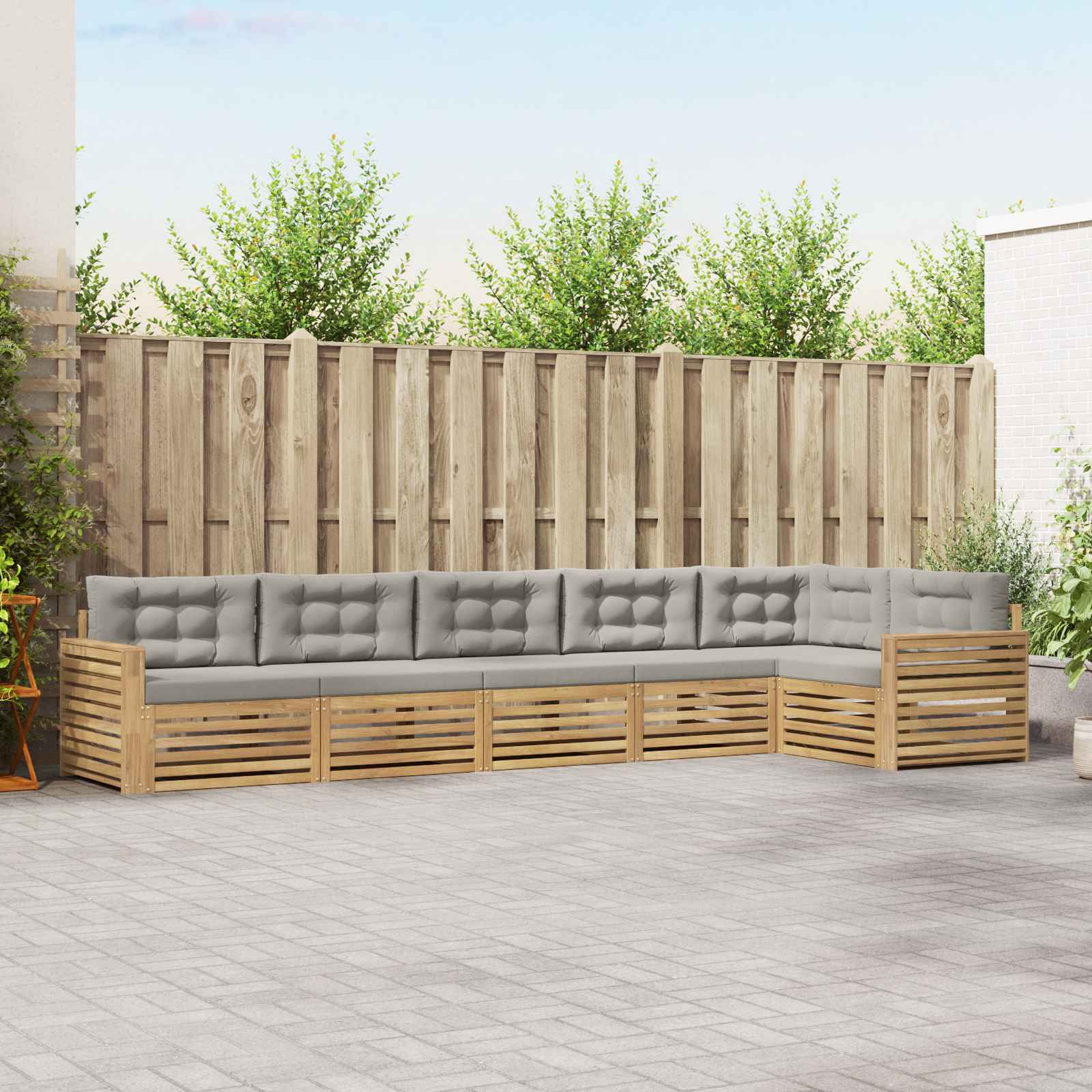 Outdoor-Sofagarnitur 6 pcs Weiß und Hellgrau