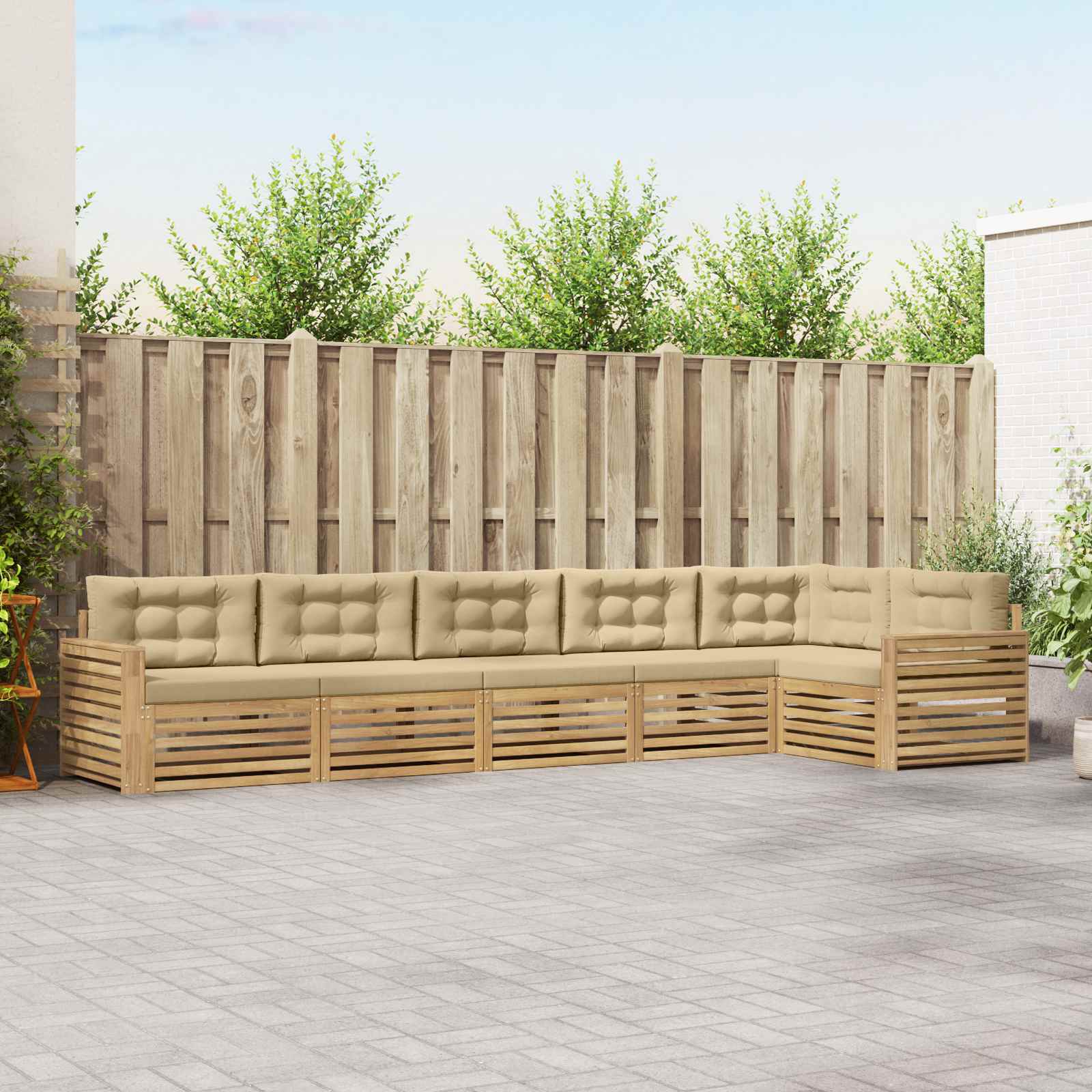 Outdoor-Sofagarnitur 6 pcs Weiß und Beige 410 x 172,5 x 73 cm