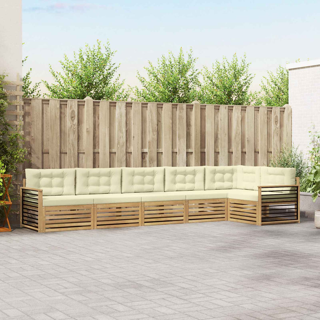 Outdoor-Sofagarnitur mit Kissen 6 pcs Weiß und Creme Polyester