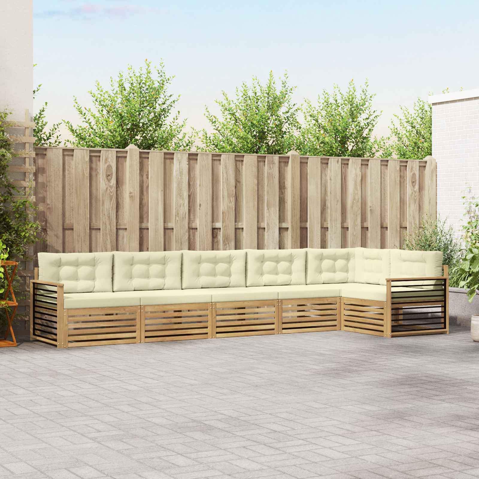 Outdoor-Sofagarnitur mit Kissen 6 pcs Weiß und Creme Polyester