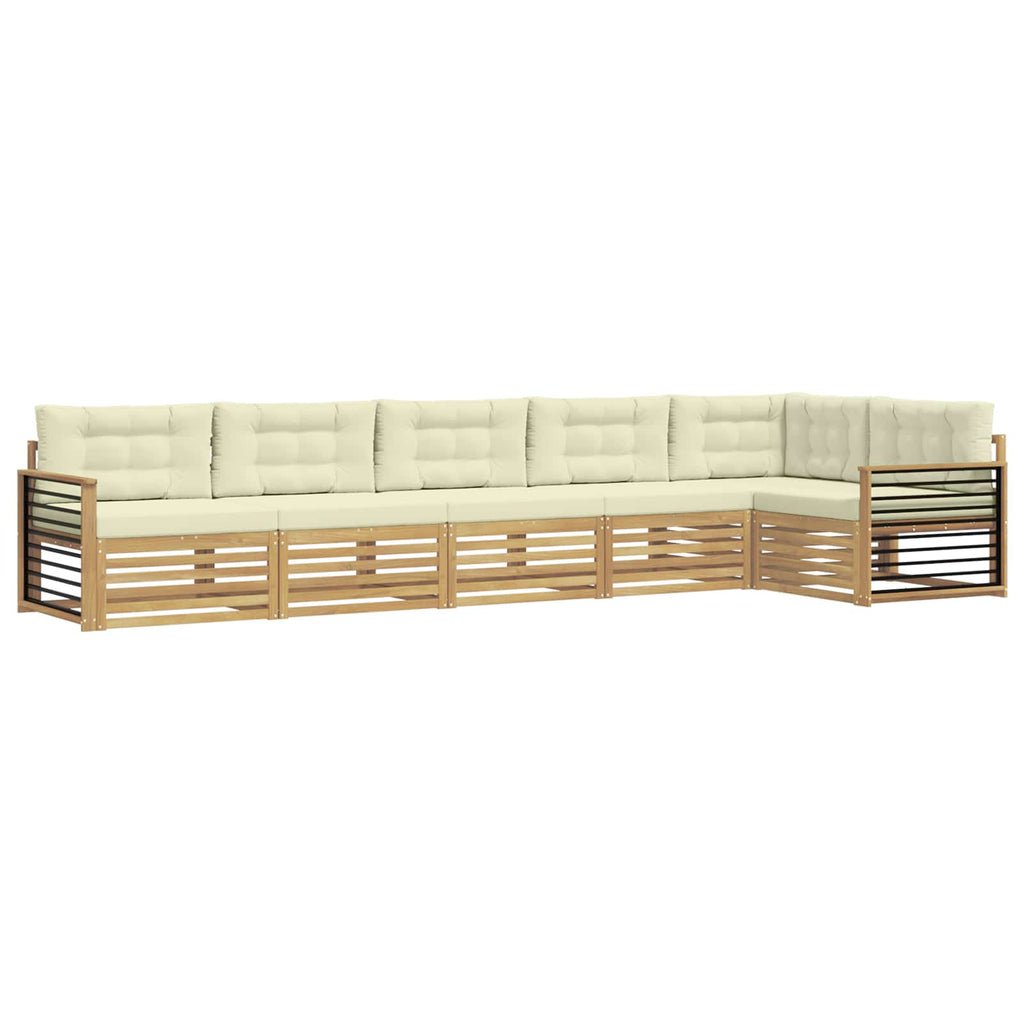 Outdoor-Sofagarnitur mit Kissen 6 pcs Weiß und Creme Polyester