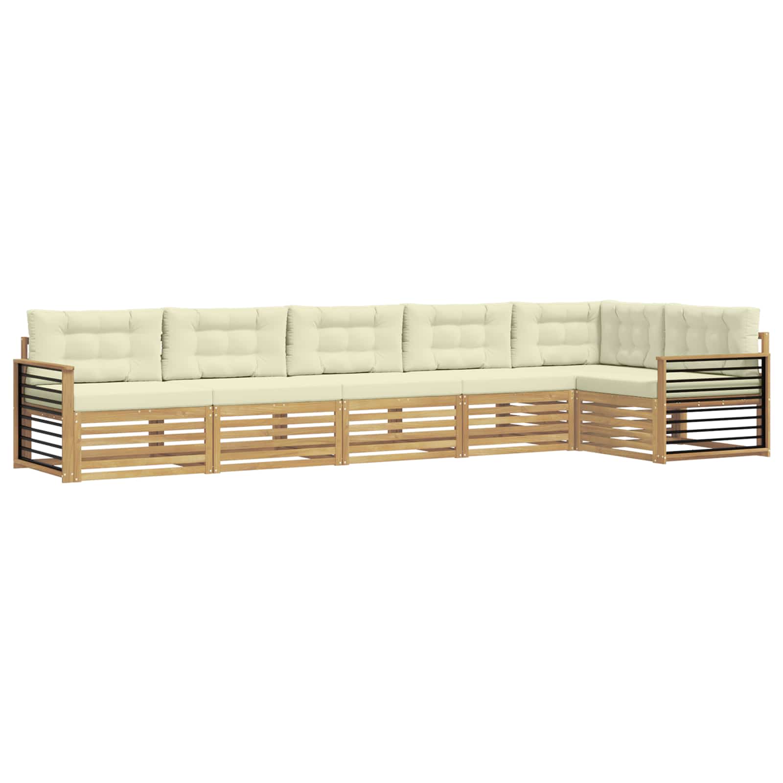 Outdoor-Sofagarnitur mit Kissen 6 pcs Weiß und Creme Polyester