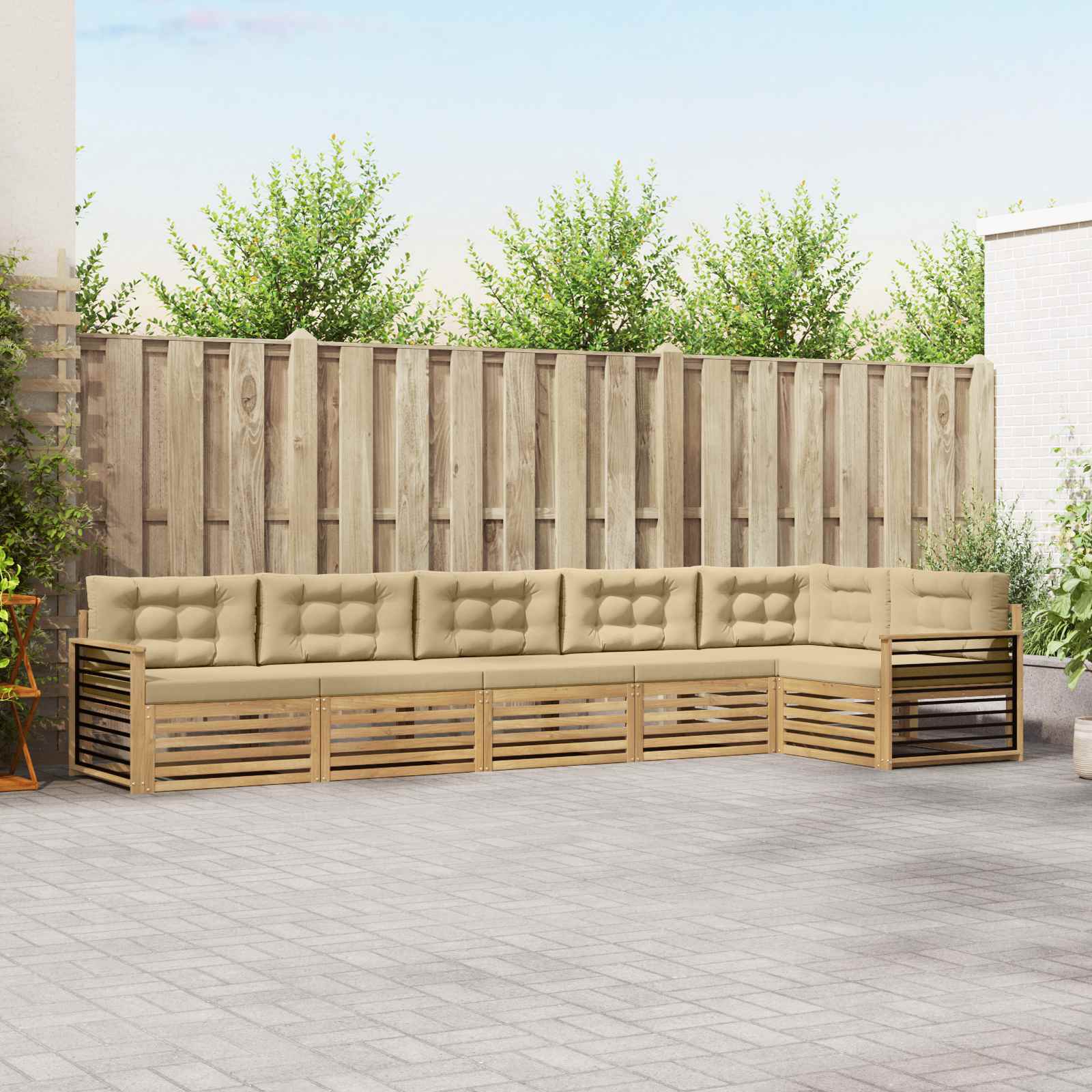 Outdoor-Sofagarnitur mit Kissen 6 pcs Weiß und Beige Polyester
