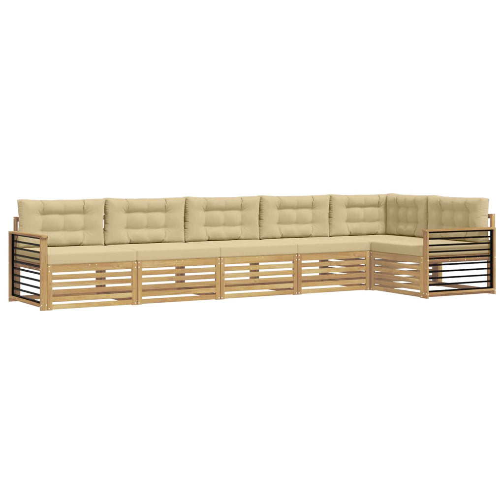 Outdoor-Sofagarnitur mit Kissen 6 pcs Weiß und Beige Polyester