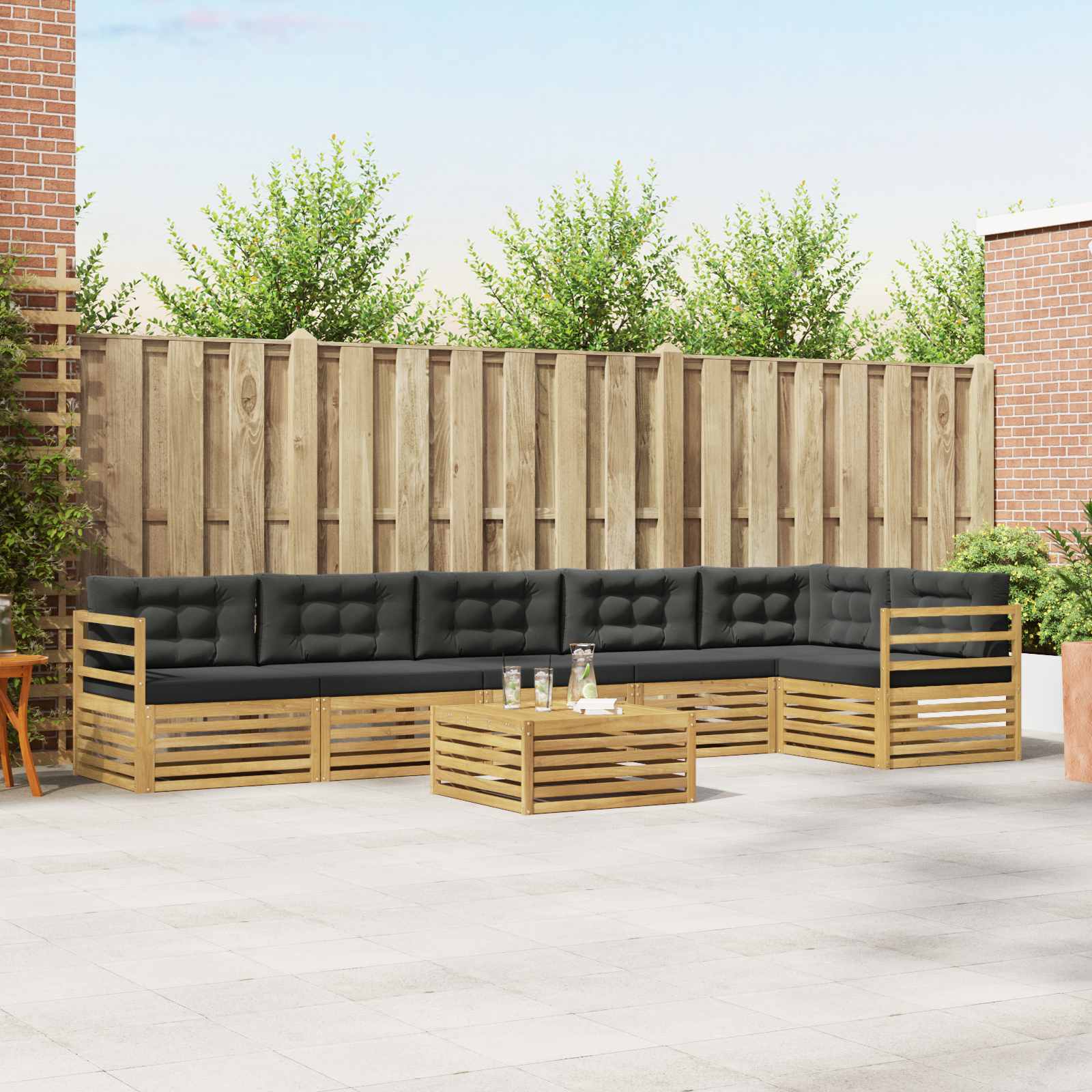 Outdoor-Sofagarnitur 7 pcs Weiß und Anthrazit Polyester