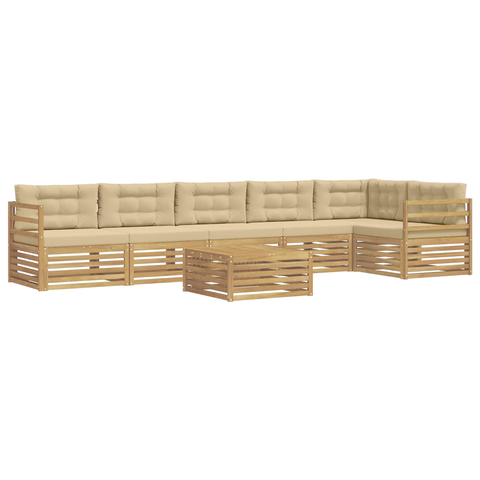 Outdoor-Sofagarnitur mit Kissen 7 pcs Weiß und Beige Polyester
