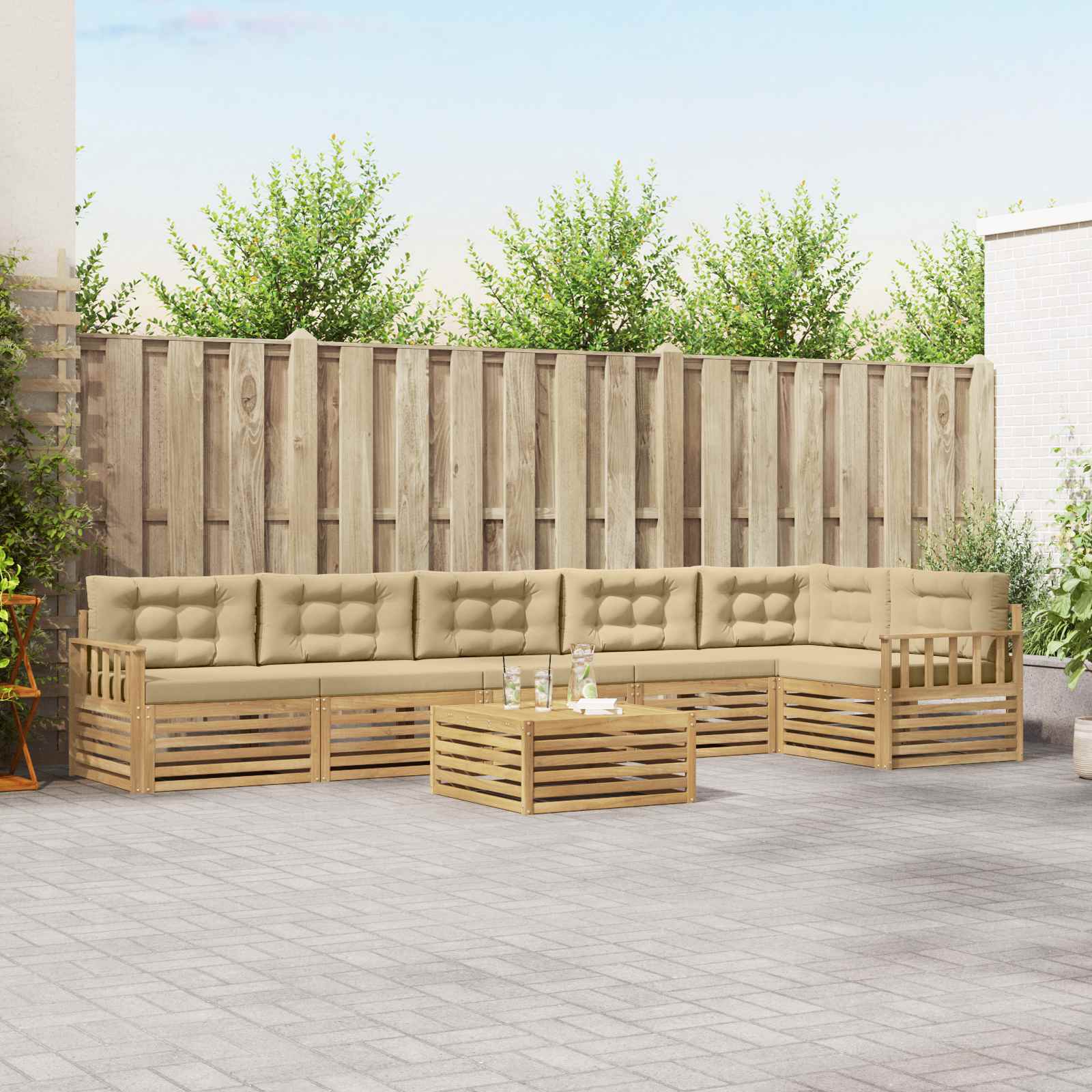 Outdoor-Sofagarnitur mit Kissen 7 pcs Weiß und Beige