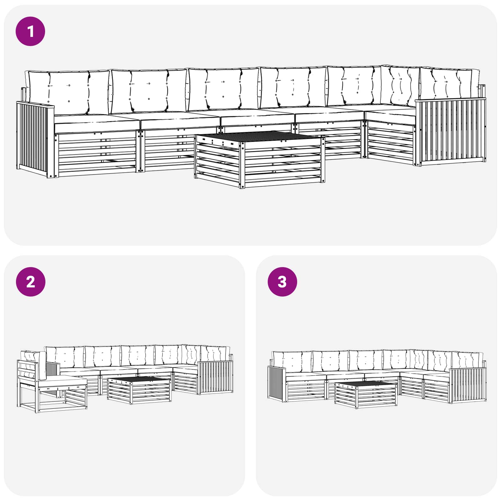 Outdoor-Sofagarnitur 7 pcs Weiß und Hellgrau 79 x 79 x 37 cm