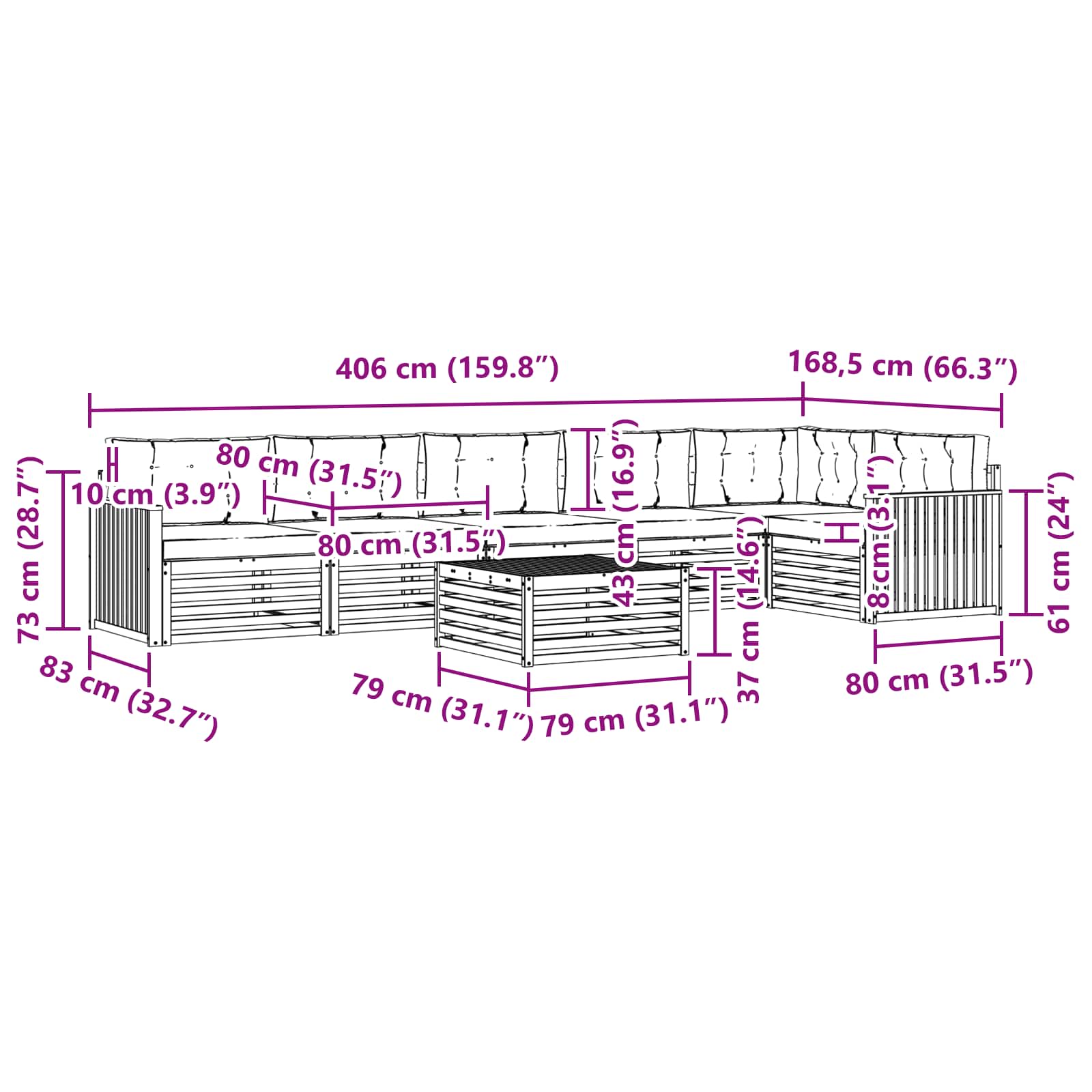 Outdoor-Sofagarnitur 7 pcs Weiß und Anthrazit 79 x 79 x 37 cm
