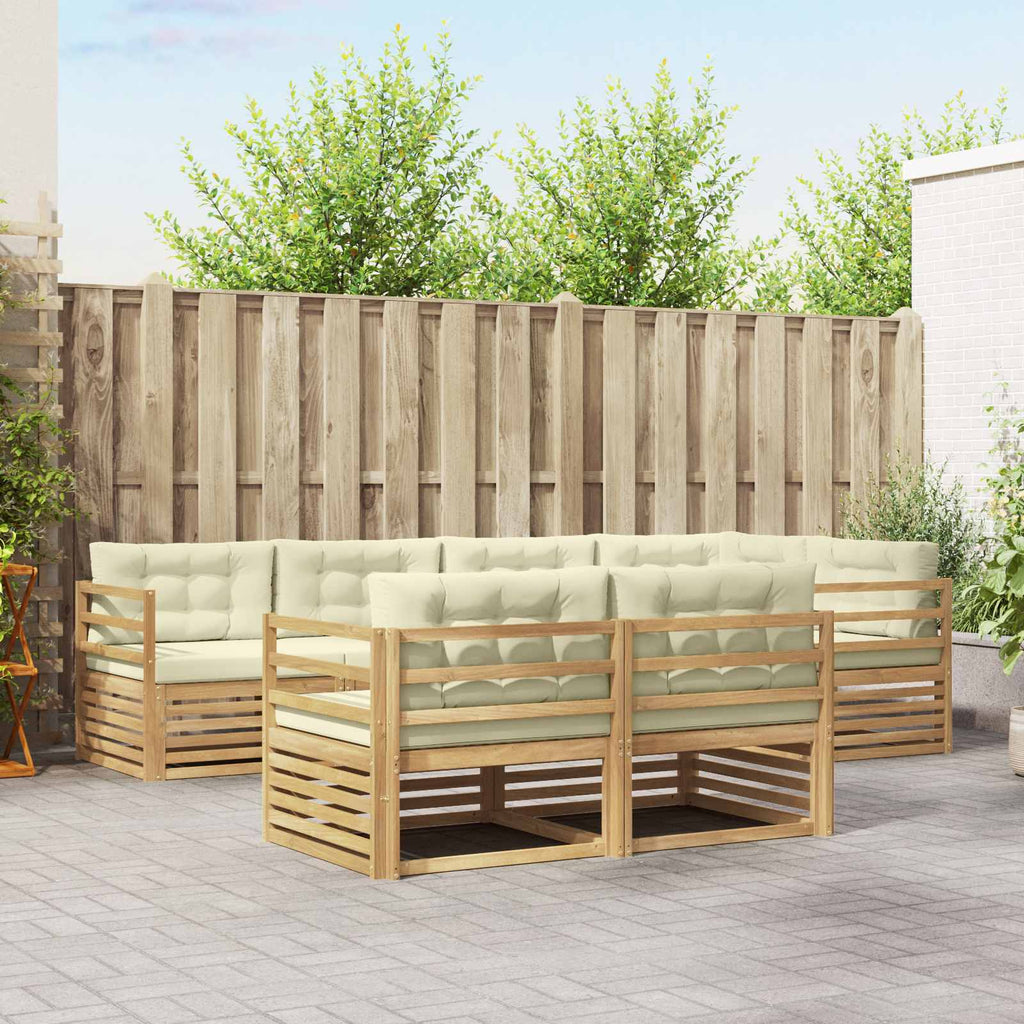 Outdoor-Sofagarnitur mit Kissen 7 pcs Weiß und Creme Polyester