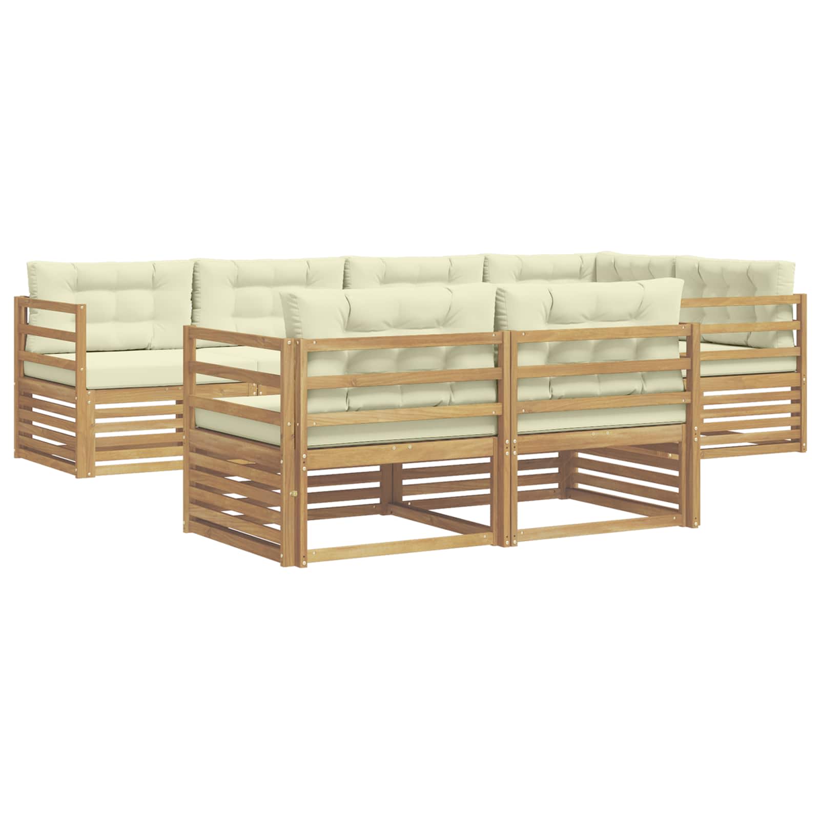 Outdoor-Sofagarnitur mit Kissen 7 pcs Weiß und Creme Polyester