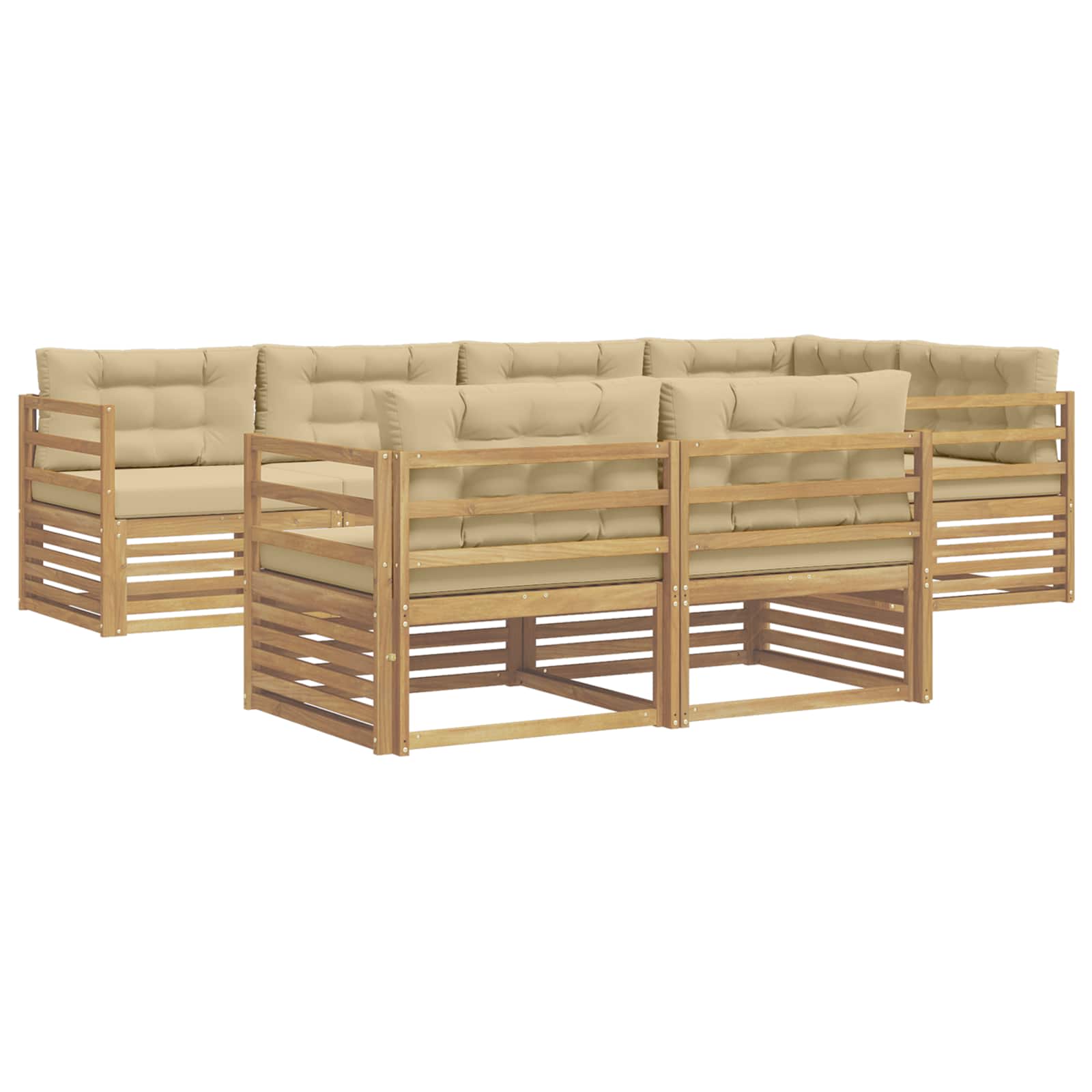 Outdoor-Sofagarnitur mit Kissen 7 pcs Weiß und Beige Polyester
