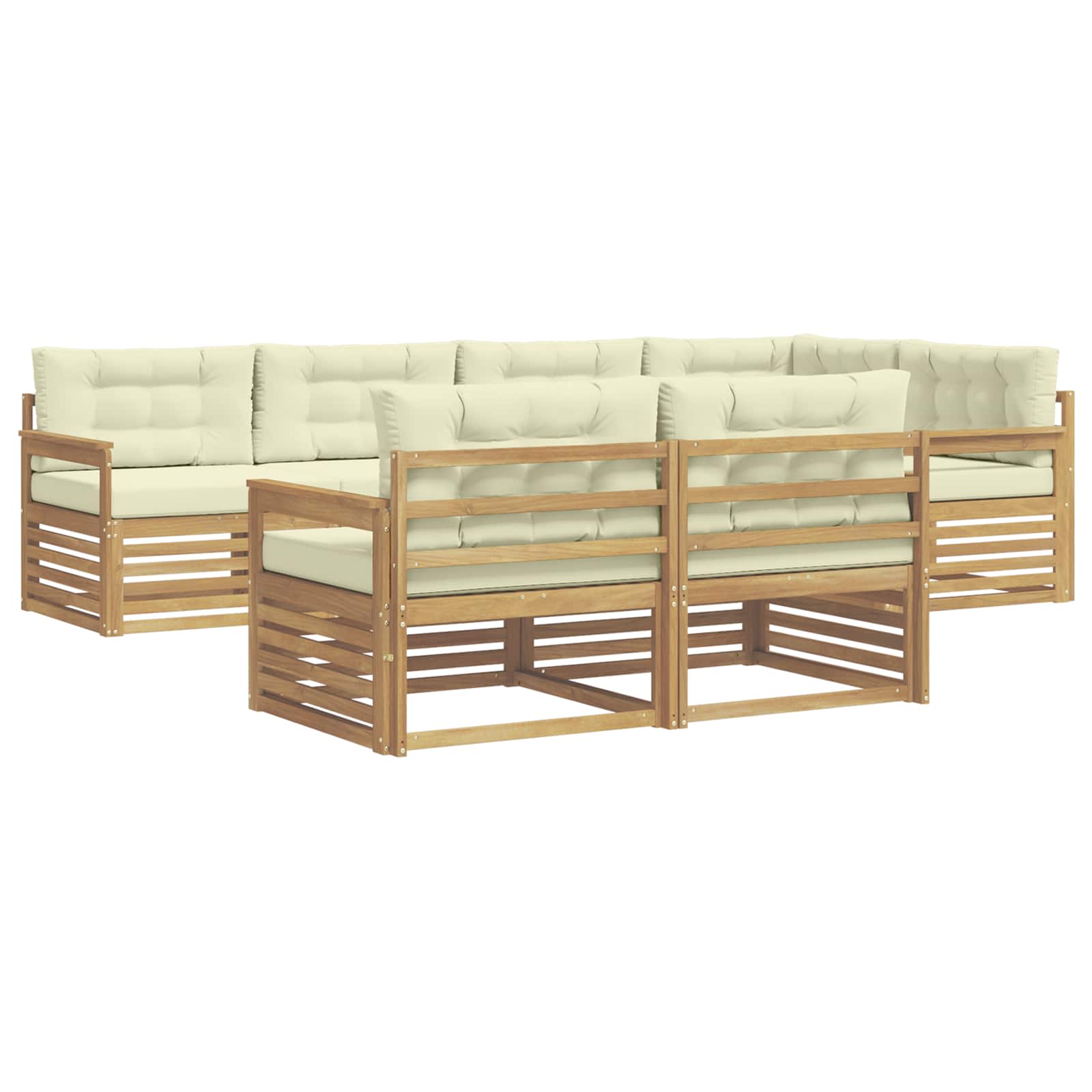 Outdoor-Sofagarnitur mit Kissen 7 pcs Weiß und Creme Polyester