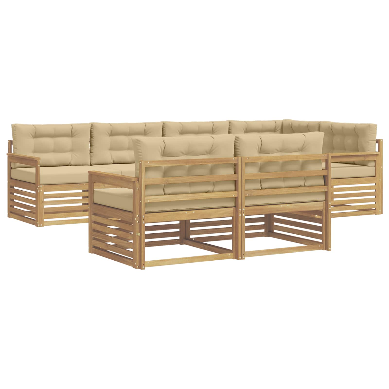 Outdoor-Sofagarnitur mit Kissen 7 pcs Weiß und Beige Polyester
