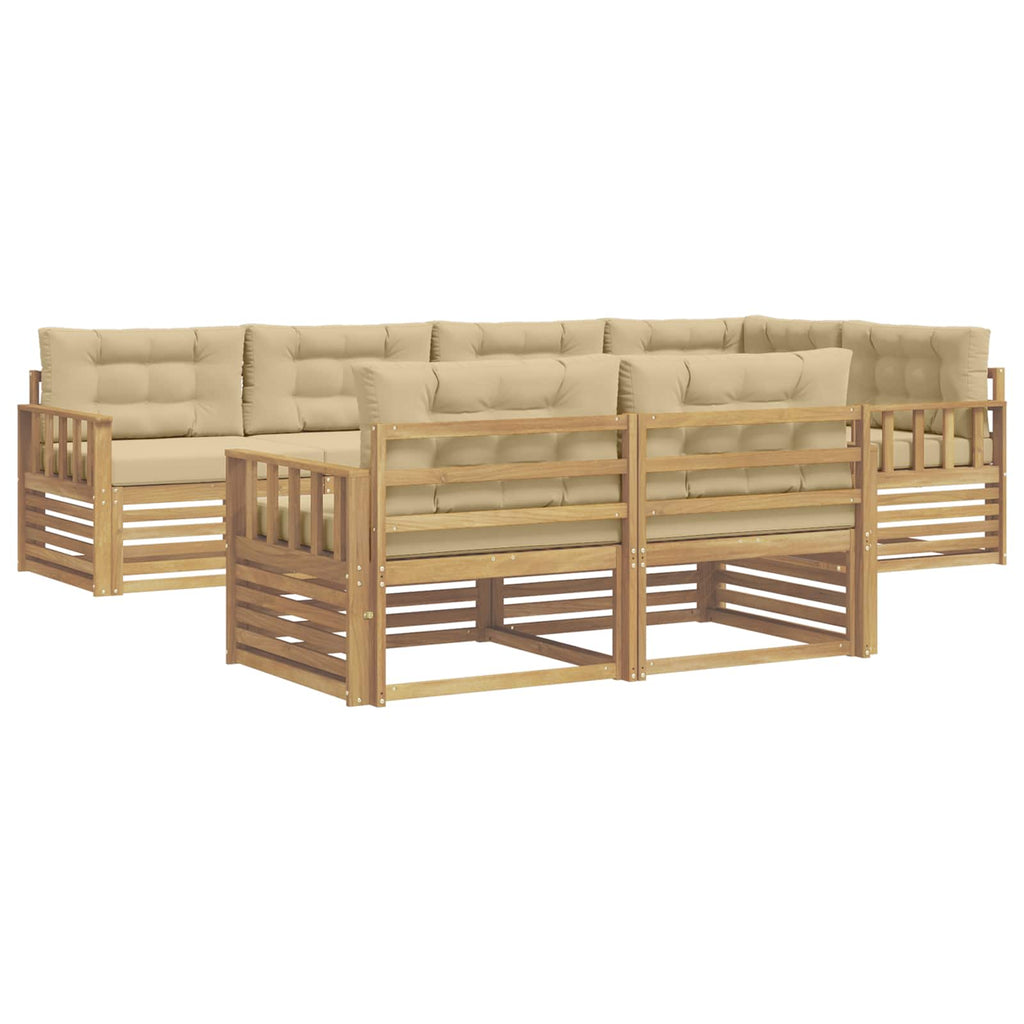 Outdoor-Sofagarnitur mit Kissen 7 pcs Weiß und Beige Polyester