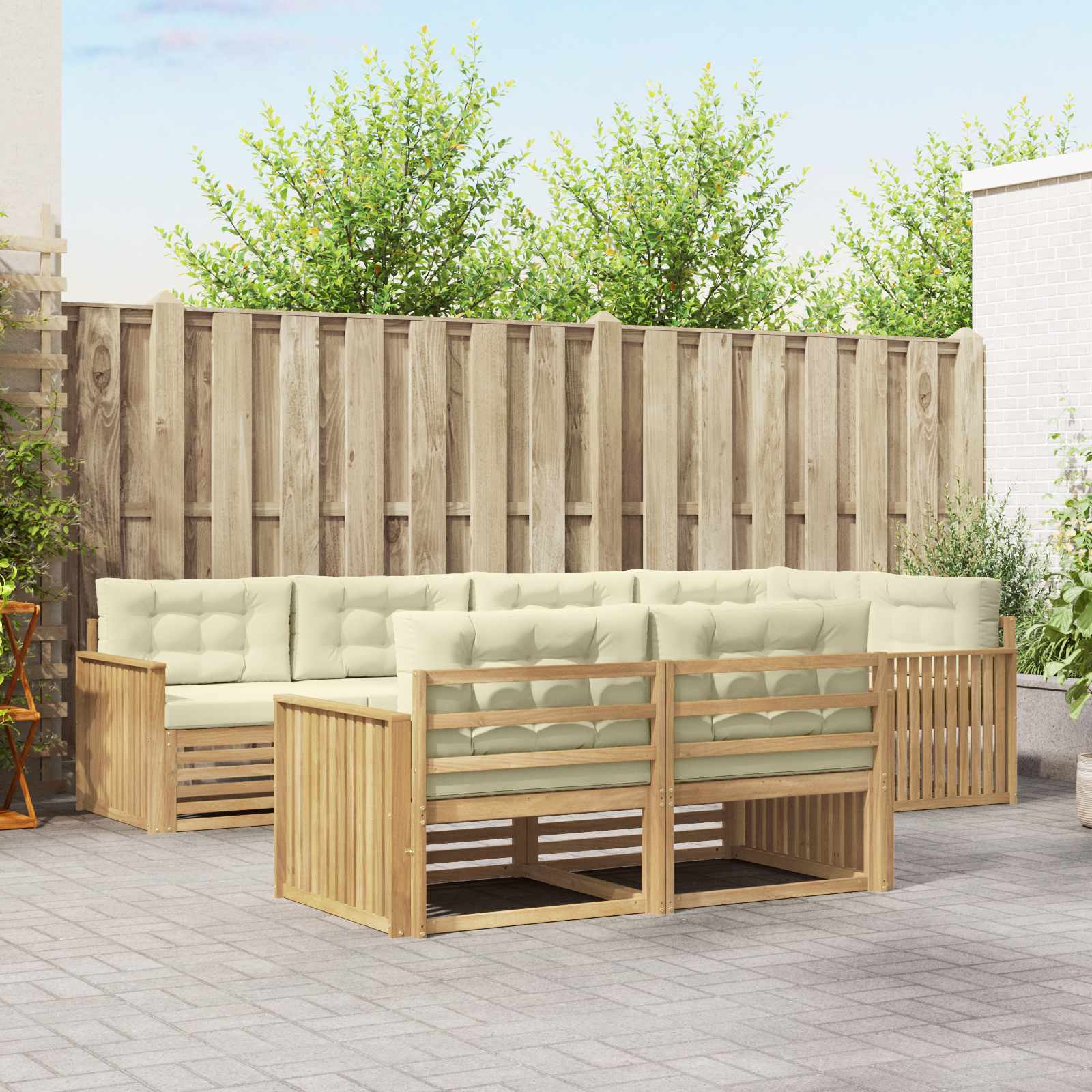 Outdoor-Sofagarnitur 7 pcs Weiß und Creme 327 x 168,5 x 73 cm