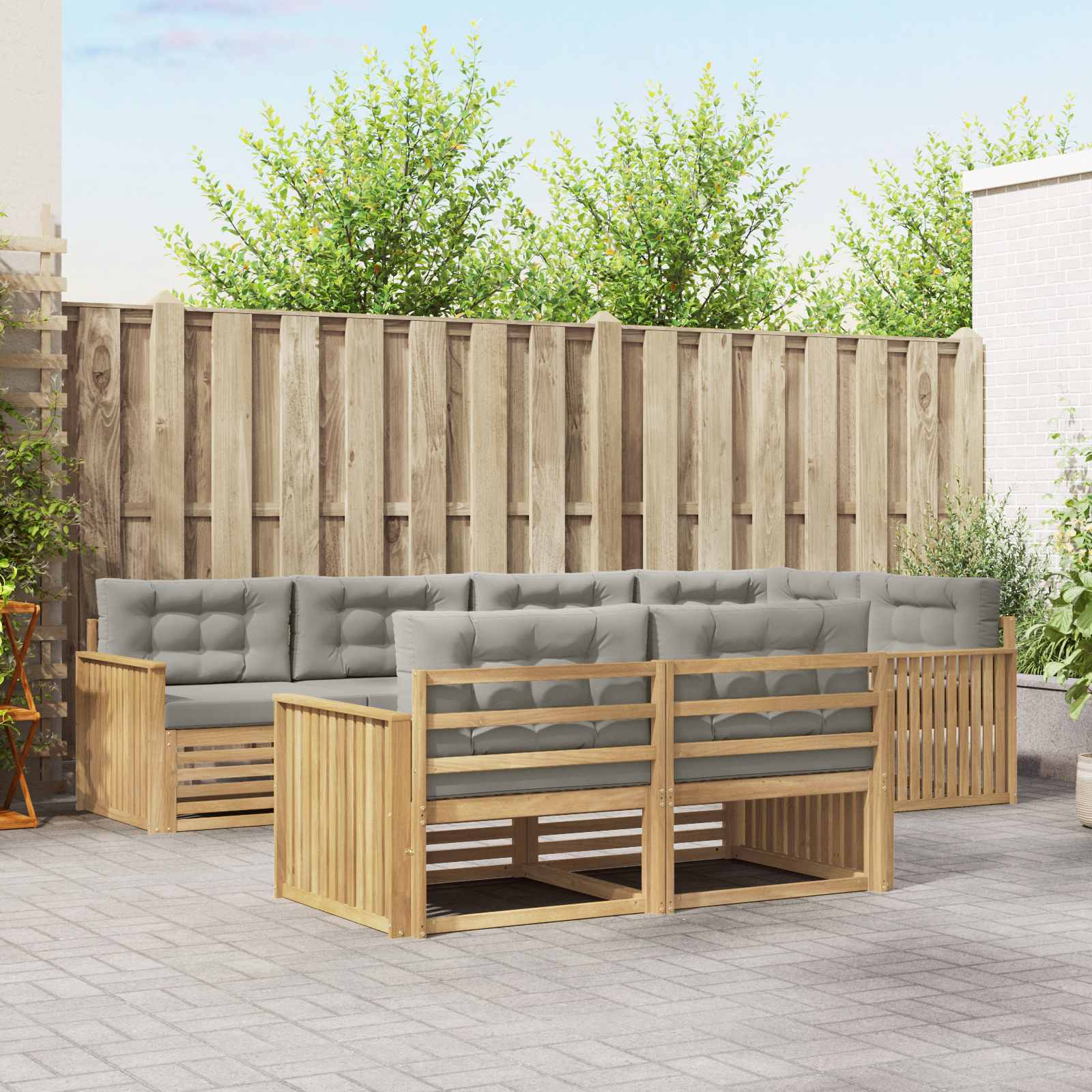 Outdoor-Sofagarnitur 7 pcs Weiß und Hellgrau