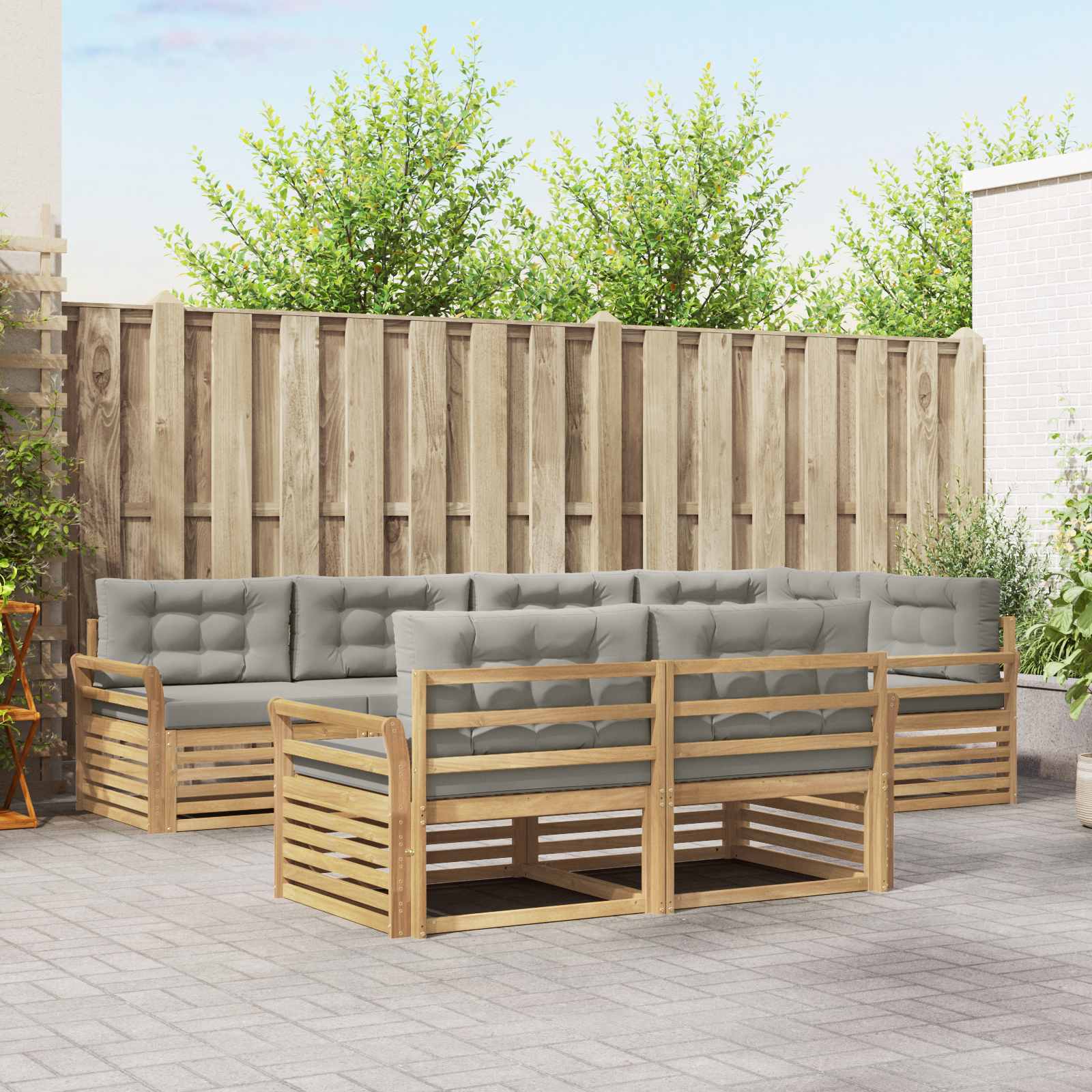 Outdoor-Sofagarnitur 7 pcs Weiß und Hellgrau
