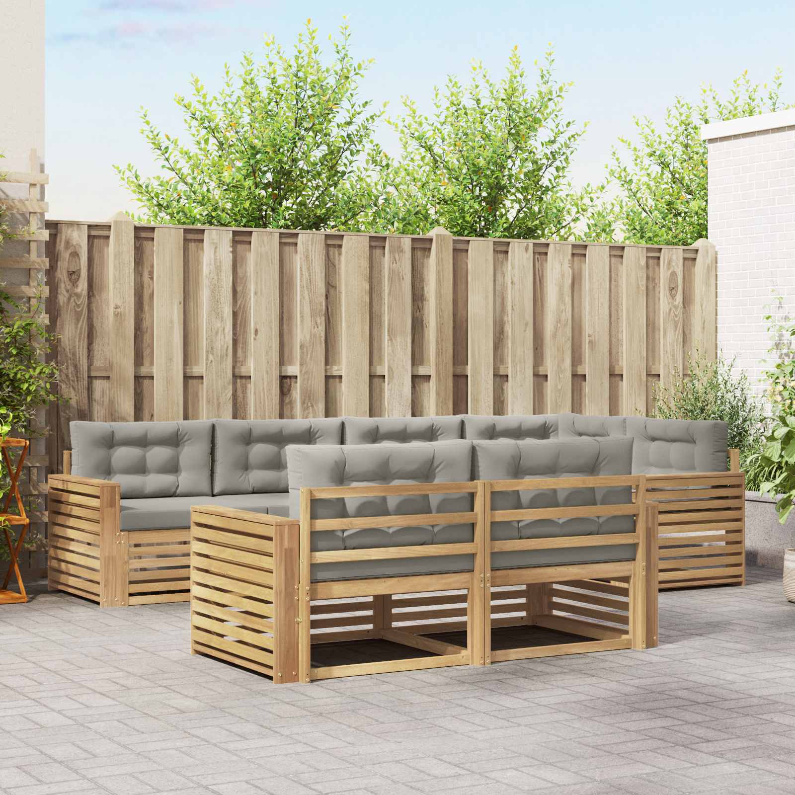 Outdoor-Sofagarnitur 7 pcs Weiß und Hellgrau