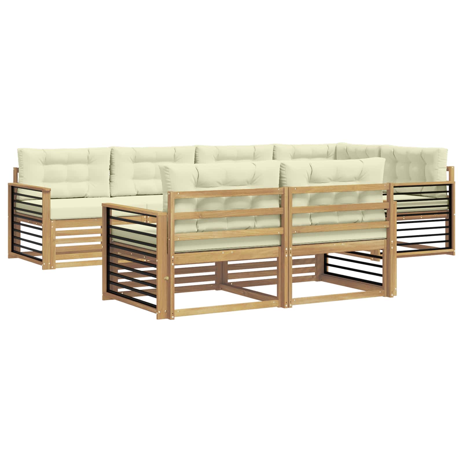 Outdoor-Sofagarnitur mit Kissen 7 pcs Weiß und Creme Polyester