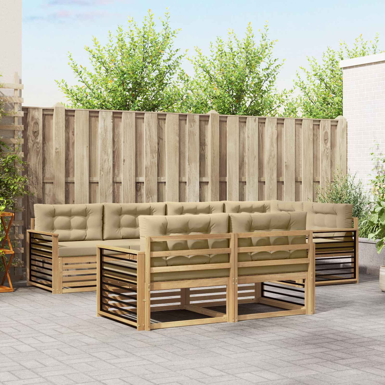 Outdoor-Sofagarnitur mit Kissen 7 pcs Weiß und Beige Polyester