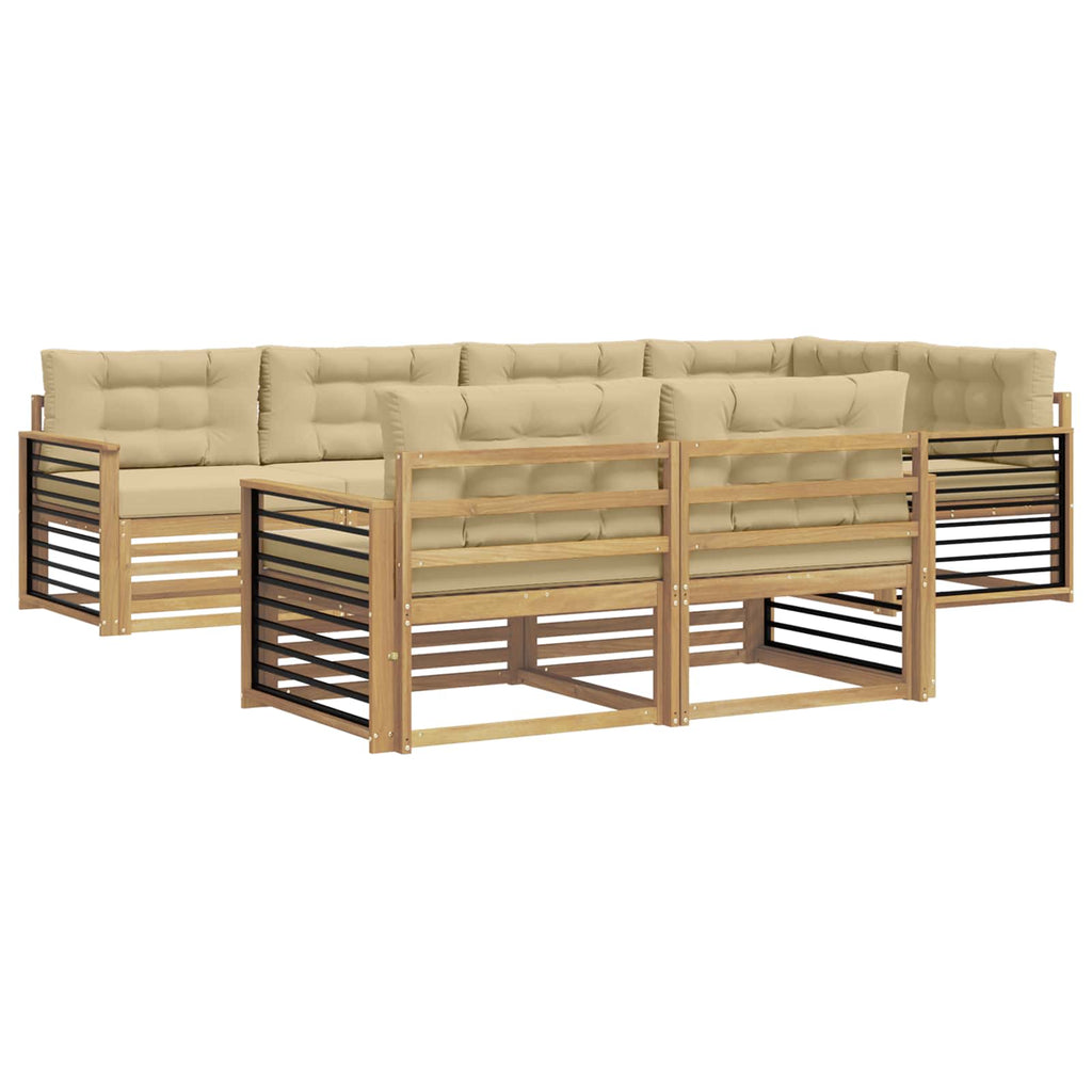Outdoor-Sofagarnitur mit Kissen 7 pcs Weiß und Beige Polyester