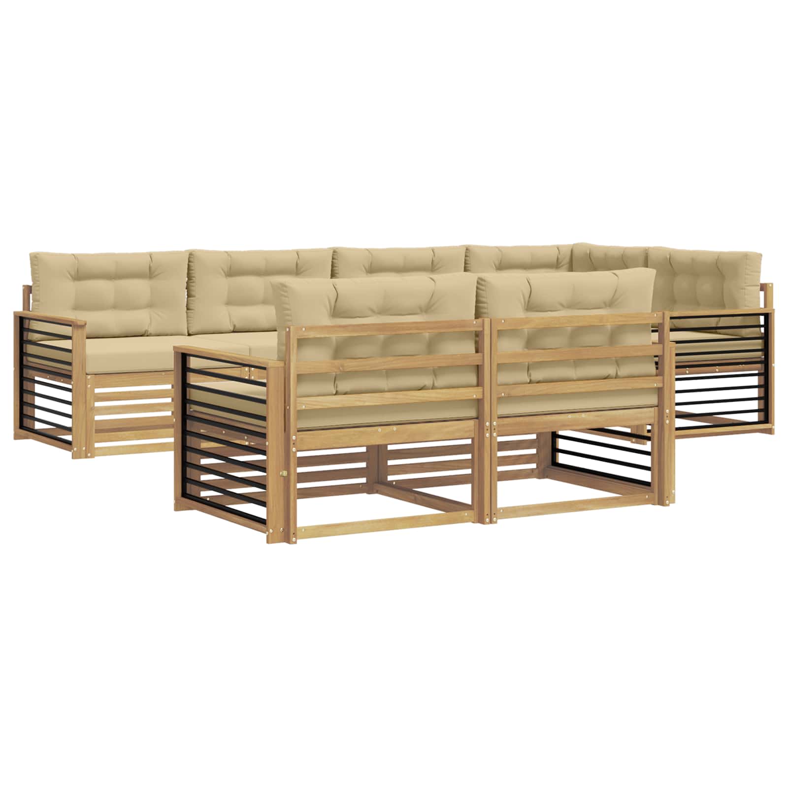 Outdoor-Sofagarnitur mit Kissen 7 pcs Weiß und Beige Polyester