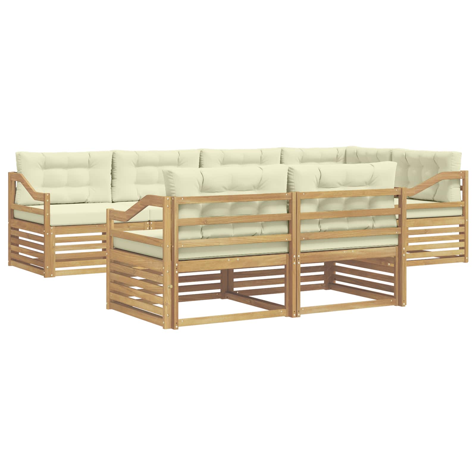 Outdoor-Sofagarnitur mit Kissen 7 pcs Weiß und Creme Polyester