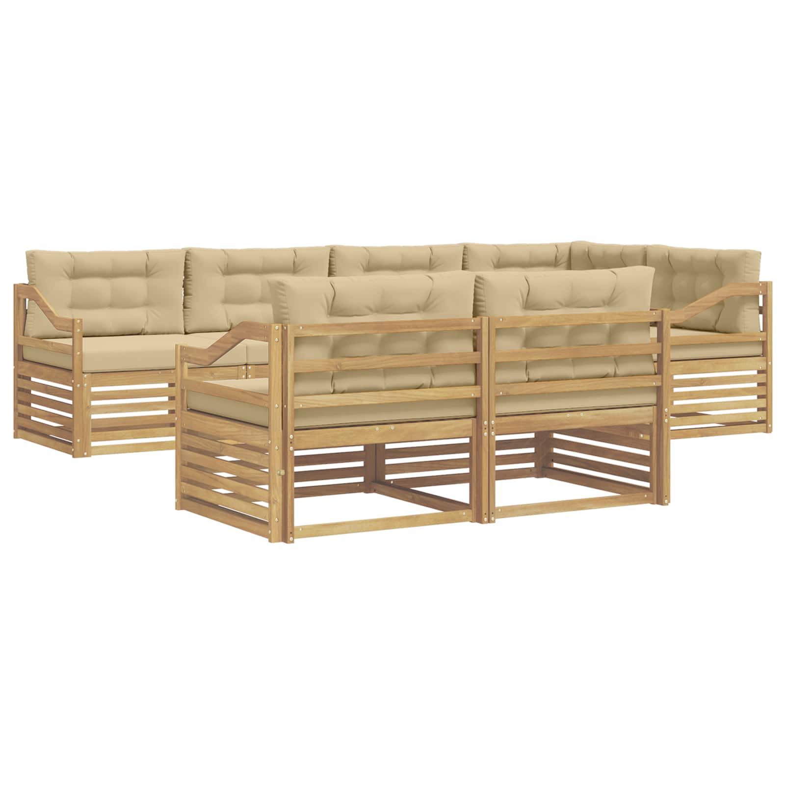 Outdoor-Sofagarnitur mit Kissen 7 pcs Weiß und Beige Polyester