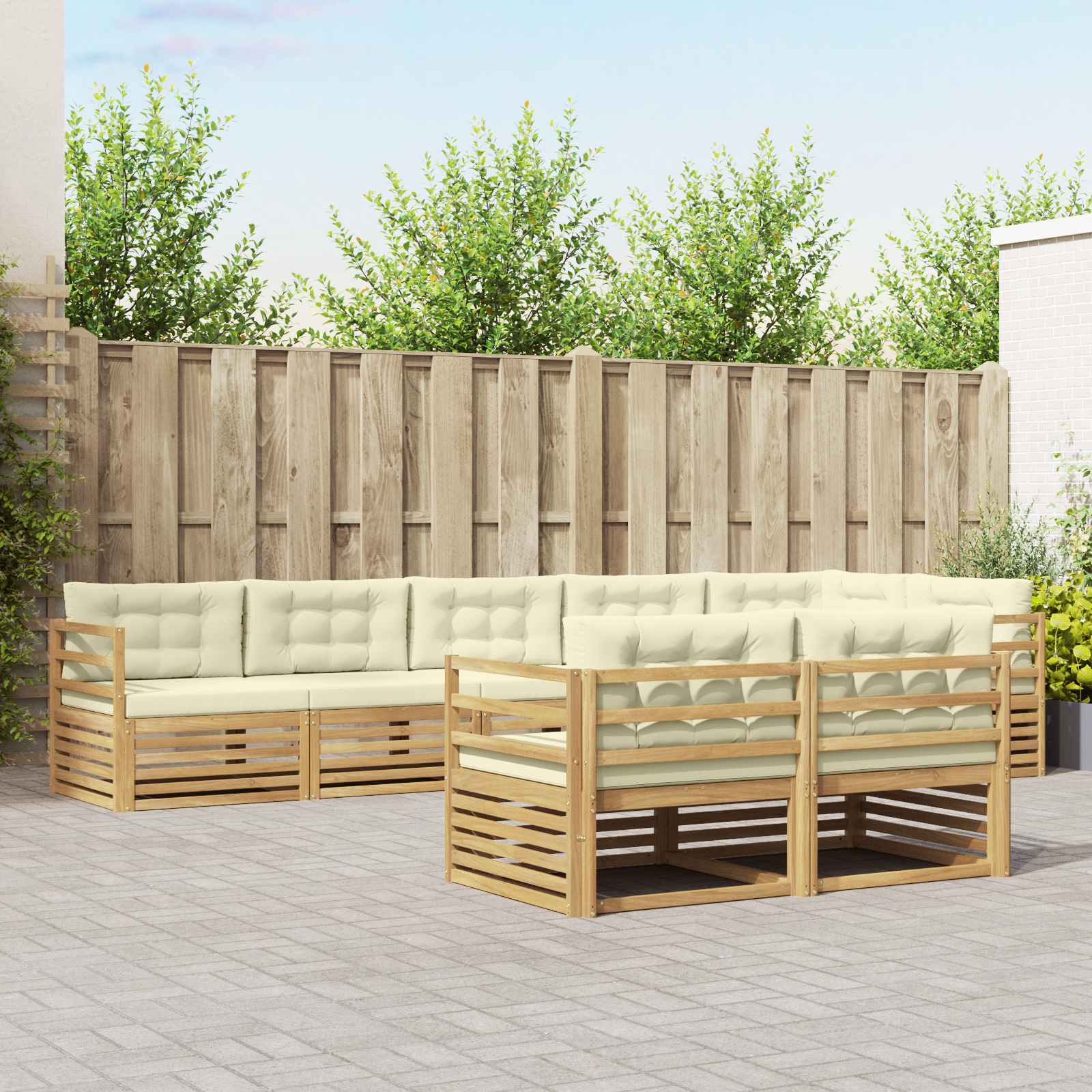 Outdoor-Sofagarnitur mit Kissen 8 pcs Weiß und Creme Polyester