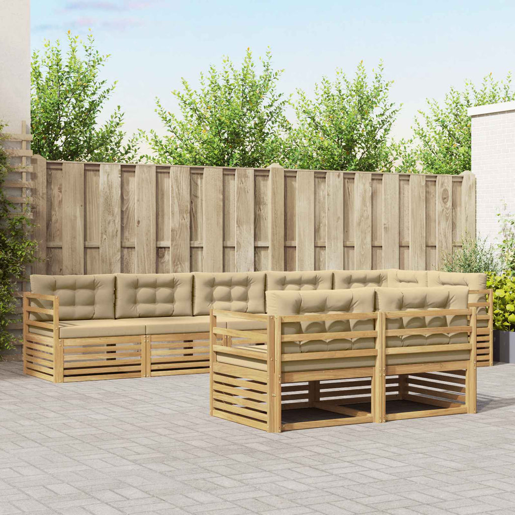 Outdoor-Sofagarnitur mit Kissen 8 pcs Weiß und Beige Polyester