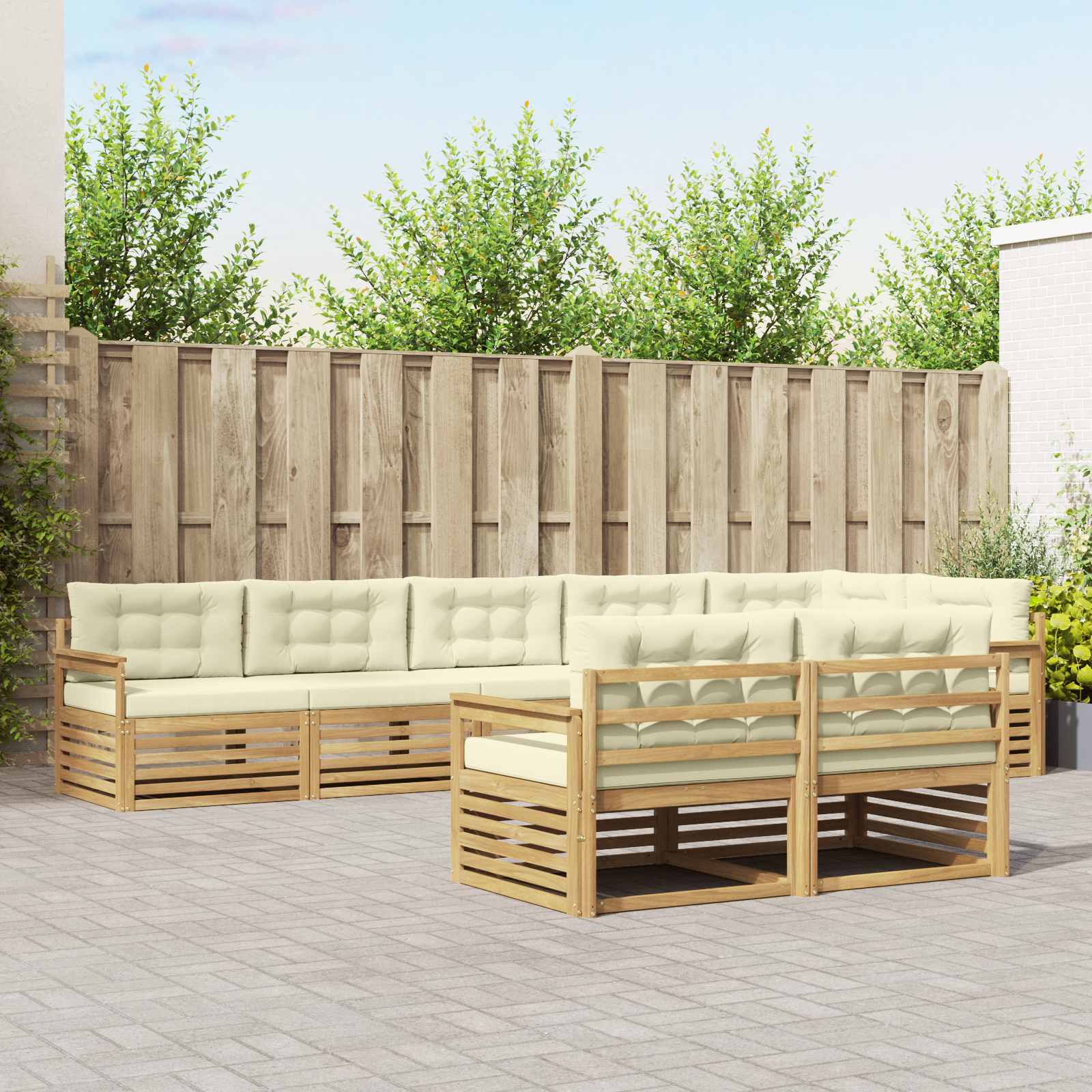 Outdoor-Sofagarnitur mit Kissen 8 pcs Weiß und Creme Polyester