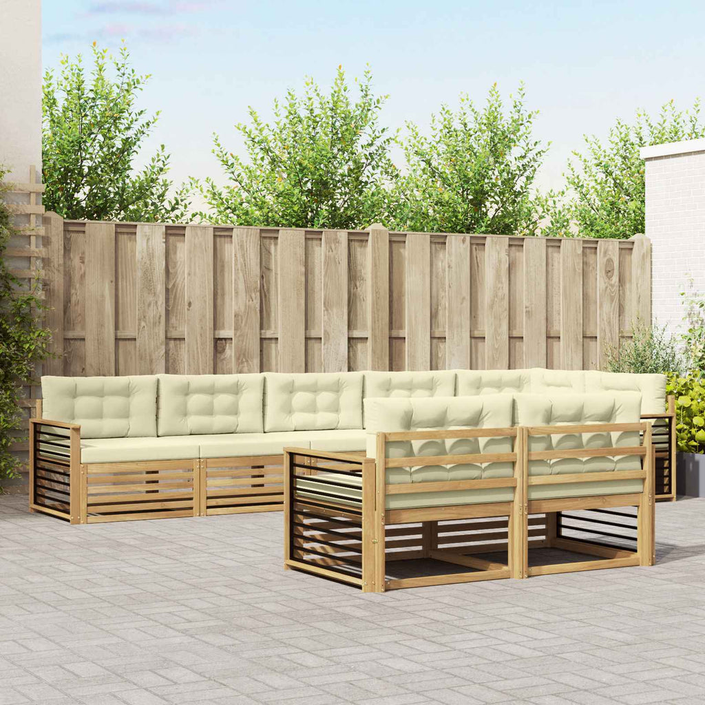 Outdoor-Sofagarnitur mit Kissen 8 pcs Weiß und Creme Polyester