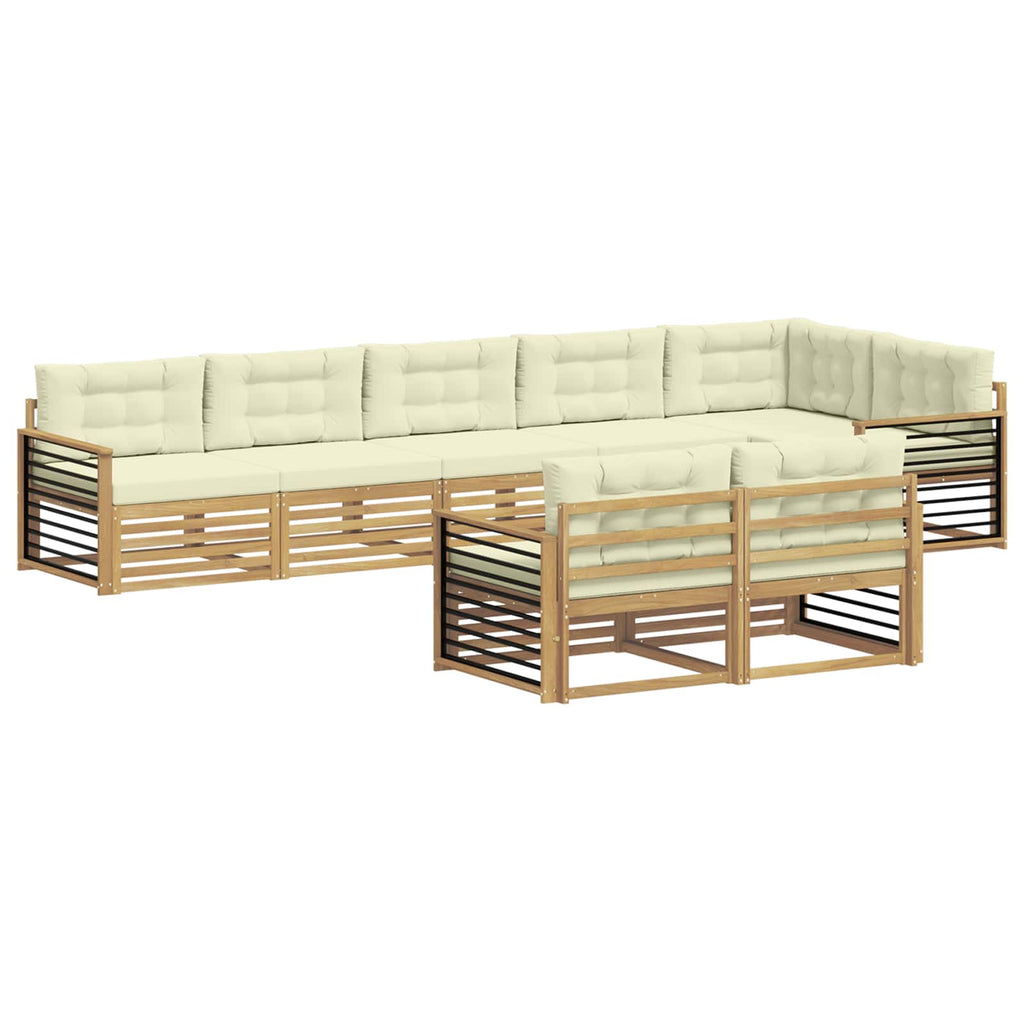 Outdoor-Sofagarnitur mit Kissen 8 pcs Weiß und Creme Polyester