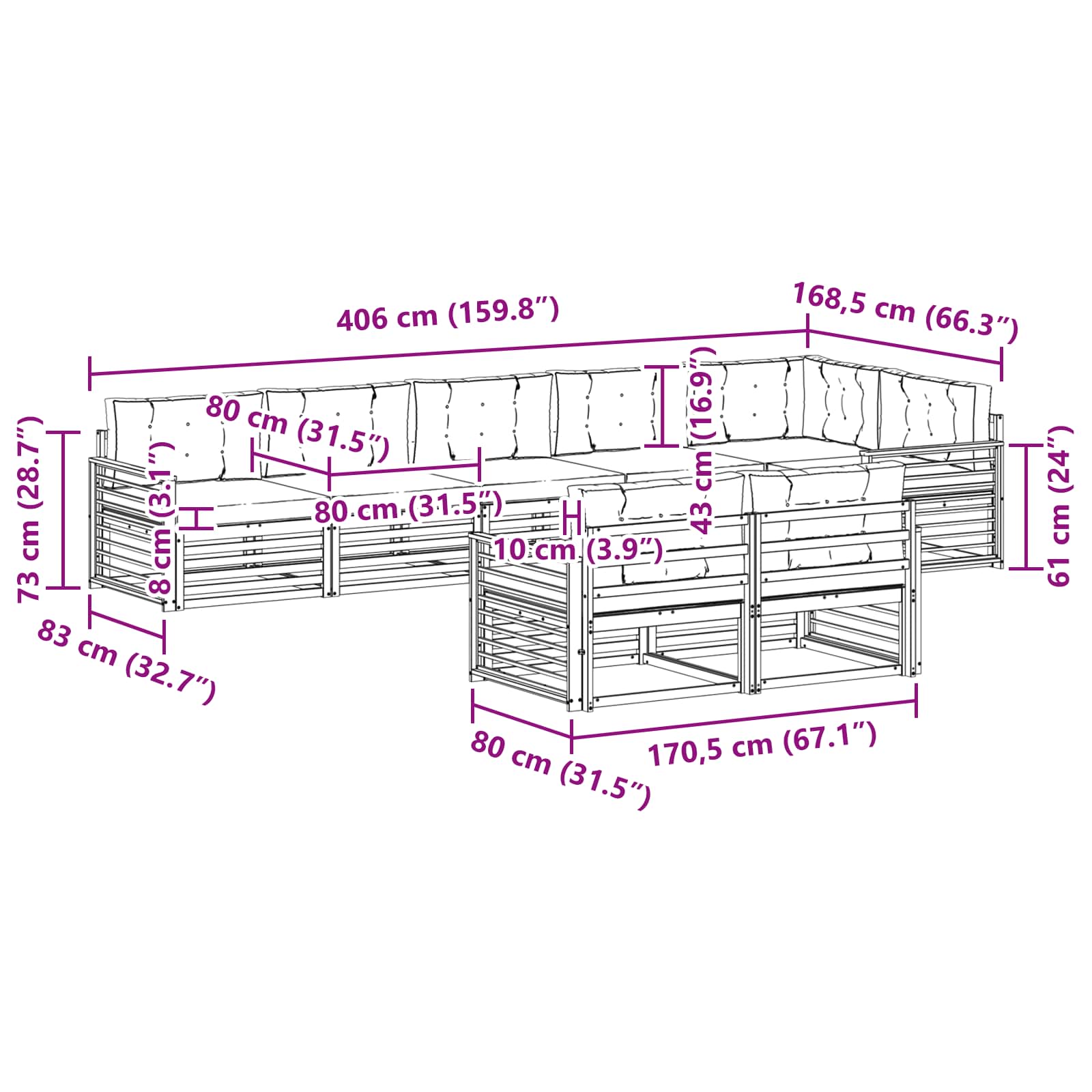 Outdoor-Sofagarnitur 8 pcs Weiß und Anthrazit Polyester