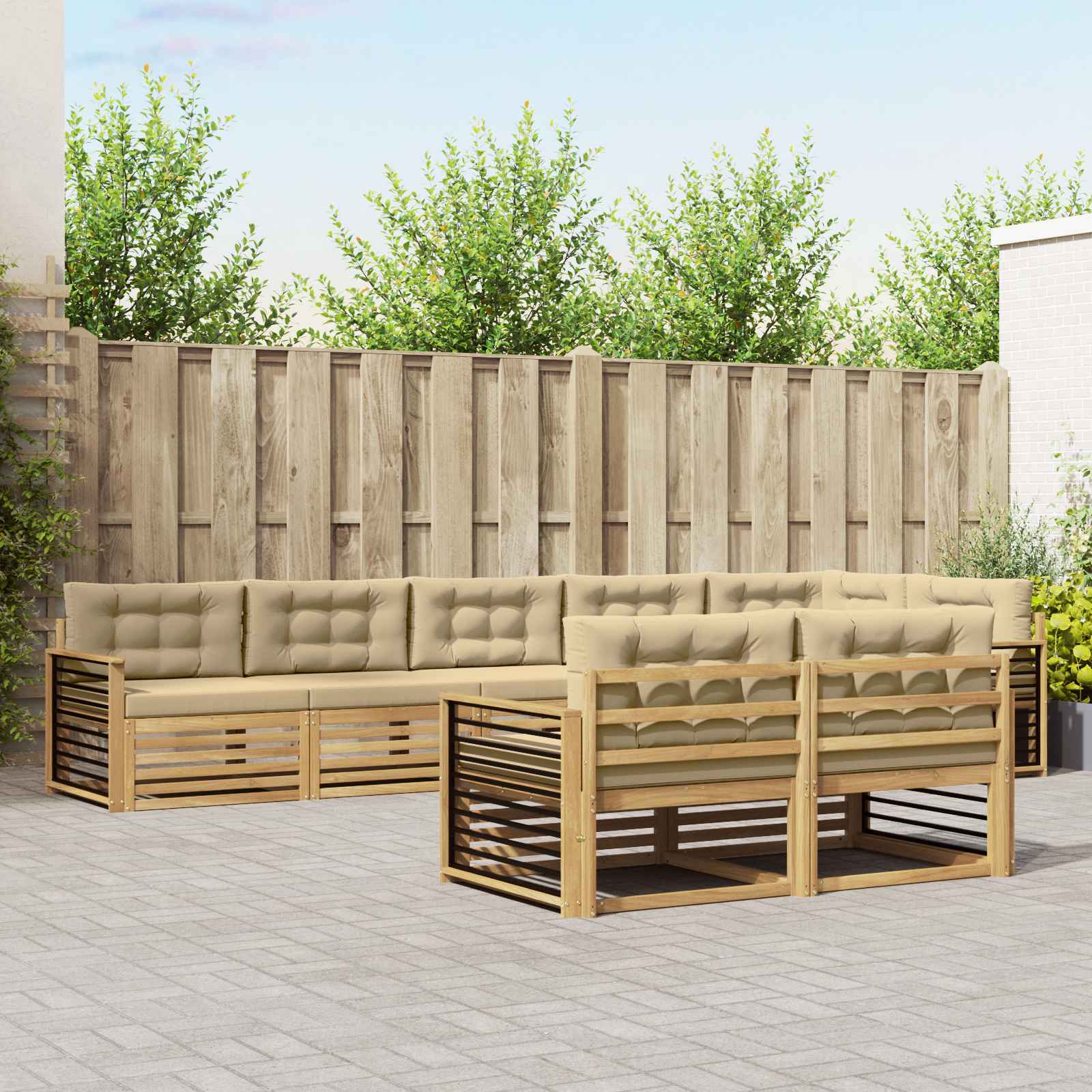 Outdoor-Sofagarnitur mit Kissen 8 pcs Weiß und Beige Polyester